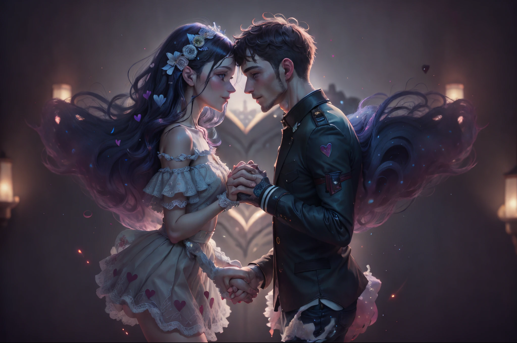 Couple holding hands and a heart