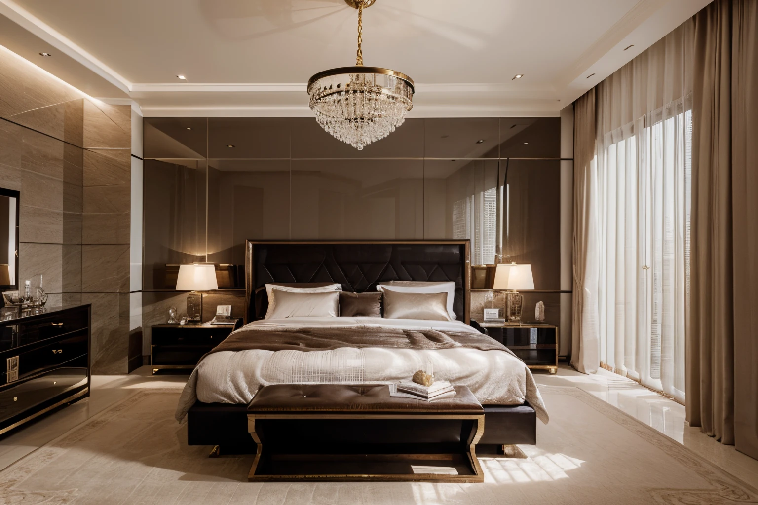 "the bed room, luxurious and modern interior design with a touch of sophistication and elegance."