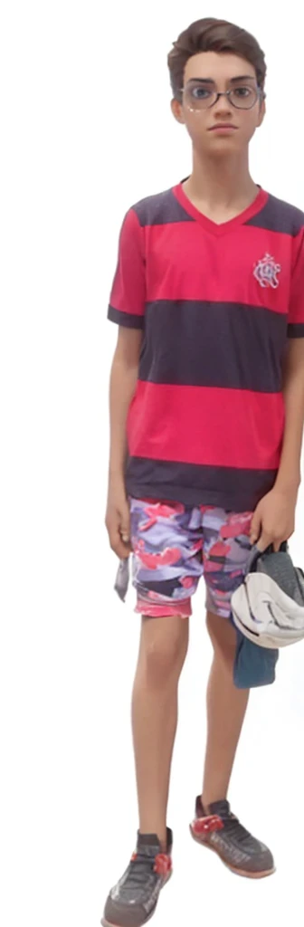 "Stylish and poised, a 21-year-old Arabic supermodel showcases his pstrength as he confidently poses in a captivating floral print short shorts and a perfectly matching t-shirt." Oversized biceps, thin waist, cleft chin, dramatic rim lighting