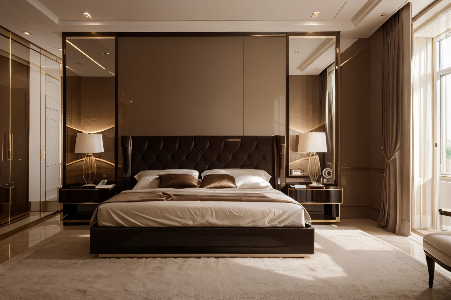 "the bed room, luxurious and modern interior design with a touch of sophistication and elegance."