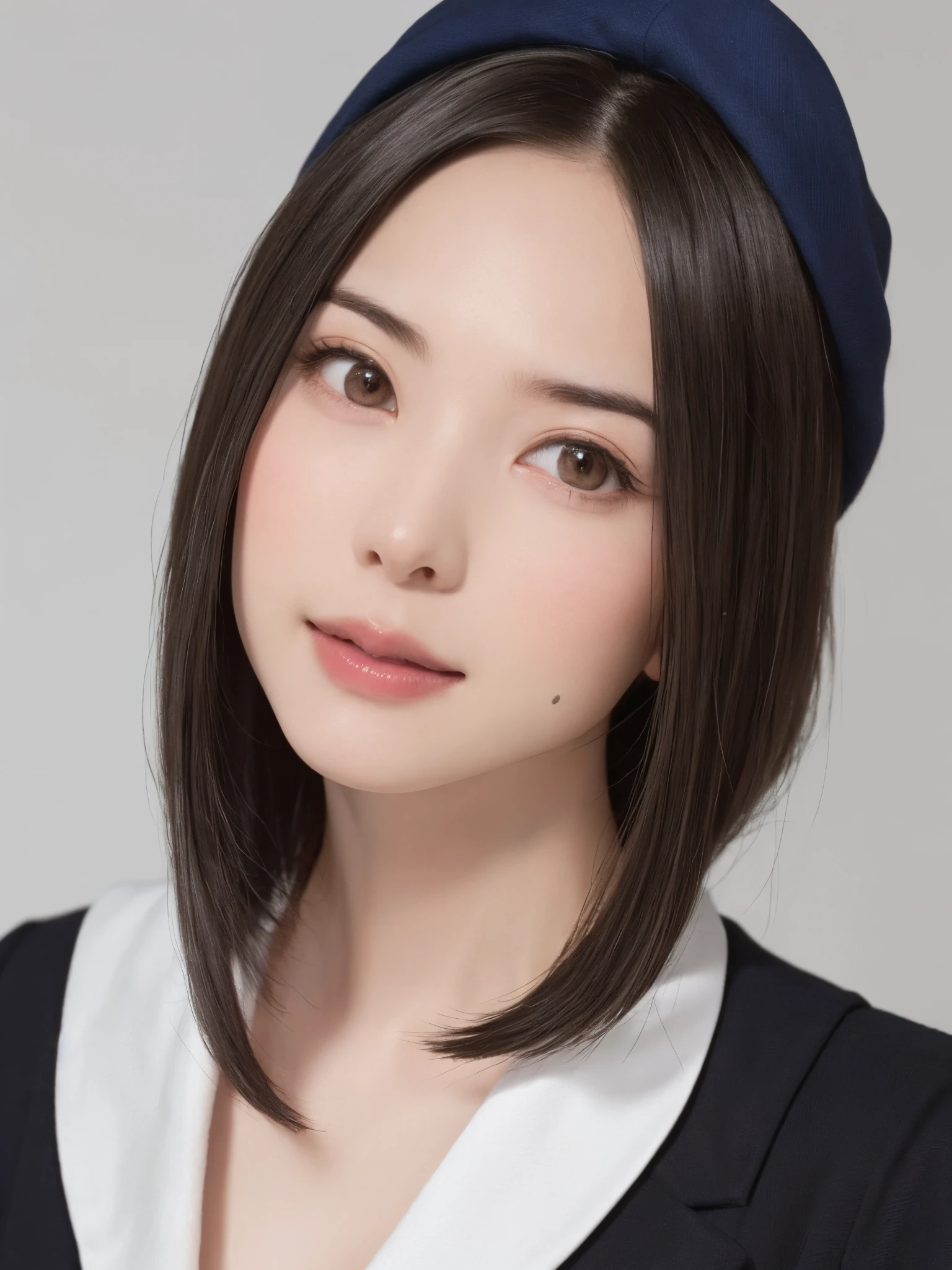 (masterpiece, top-quality、Very attractive adult beauty、Add intense highlights to the eyes、Look firmly at the camera:1.2),1girl in, 独奏, A dark-haired, scarf, Hats,, realisitic, looking at the viewers, black eyes of light color, shorth hair, coat, Winter clothes, White headscarf, s lips, lipgloss,bangss, The upper part of the body、big eye、Lashes)、((Road system in Italy))、((Shorthair with bangs、big eye、Put very strong highlights in your students、very Bigger breasts、gazing at viewer、Very beautiful beauty、Put your ears out、long neck、little smiling、Beautiful teeth、Open your mouth and smile))、28 year old、Very cute supermodel