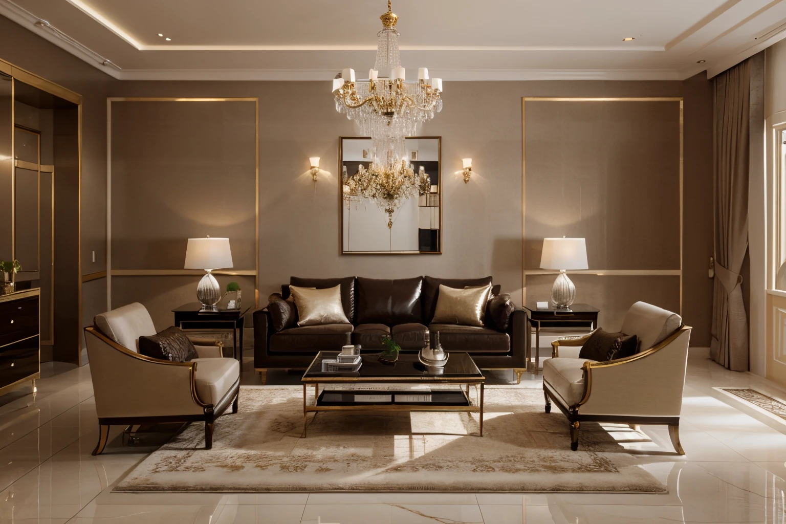"the living room, luxurious and modern interior design with a touch of sophistication and elegance."