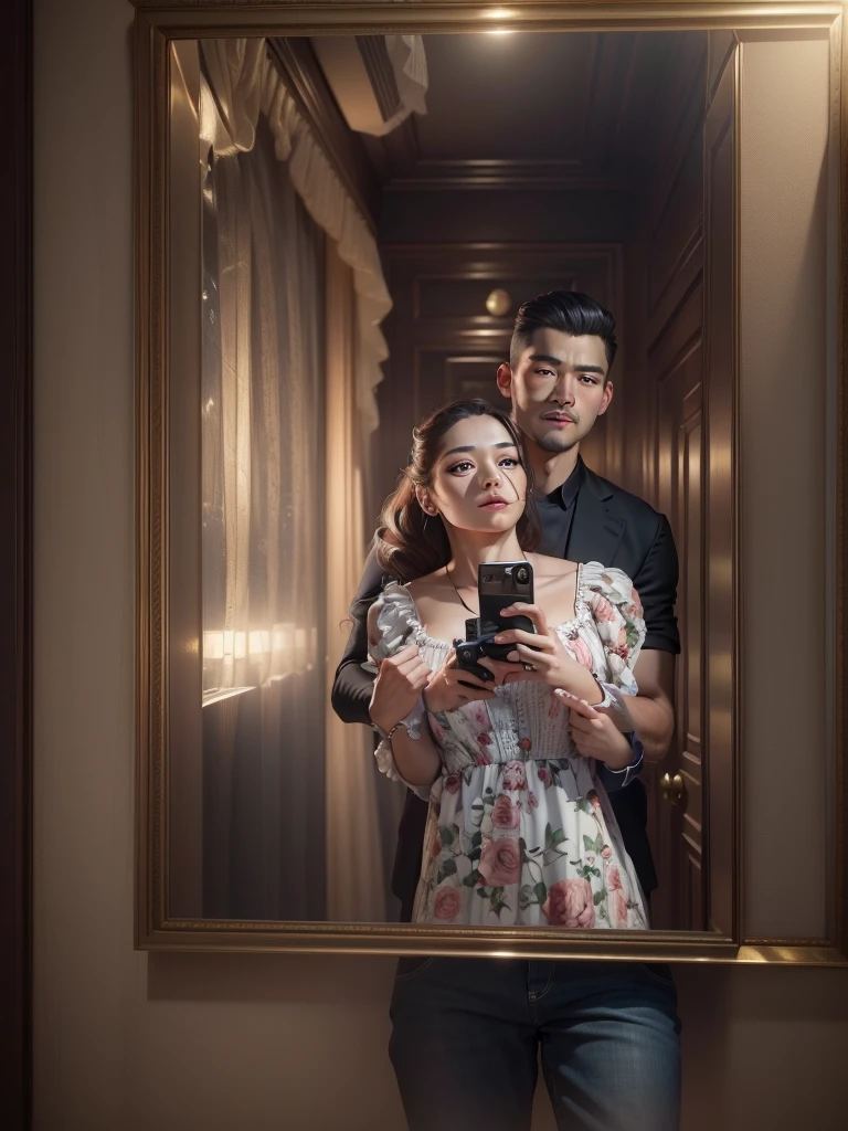 ((Top Quality, 16k, Masterpiece, photorealism, photography, Realistic)) encontry couple, woman and man, like a kdrama scene, real body, full body, Highly detailed face and texture, beautiful eyes, Detail hair, good proportions, anatomically correct, high details, full clothes