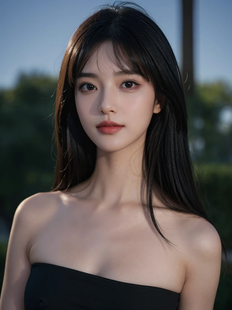 tmasterpiece， Best Picture Quality， high high quality， Beutiful women， japanes， Popular Korean makeup， Detailed pubic hair， eye has swelled up， 詳細な目， Detailed skins， Beautiful skins， 超A high resolution， （actual： 1.4）， is very beautiful， The face is slightly younger， Beautiful skins， Slim， （ultra real photo）， （illuminations）， （A high resolution）， （8K）， （The content is very detailed） （Best Best Illustration）， （美丽詳細な目）， （ultra - detailed）， （Wallpapers）， （A detailed face）， looking at viewert， Detailed pubic hair， A detailed face，purebred face_v1，ssmile，Staring straight ahead，Staring straight ahead，Angle above the waist，Realistic photos，Bright lights，profesional lighting，black hair color hair（Some parts of the hair are green），Long gray hair，Dark ruins，Big Red Moon，Gorgeous red and black dress，Mature woman，long stylish bangs，Colossal tits