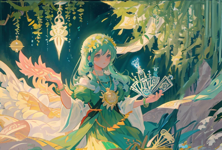 Tasks Creating tools Studio SeaArt Bot Txt2Img Default 11:21:36 Expires in 14 days(her)
tmasterpiece、topquality、Alphonse Mucha、Jugendstil、 (Tarot card style:1.3)、Unique Tarot Card Structure, including floral and green elements、 blunt bangs、Long hair with pink double ponytails,,,、Upper torso、looking at the viewers、 In the middle of a green garden、Mysterious girl in a floral dress、Enjoy the sunshine, which illuminates flowering plants and ancient tarot symbols.、Dance with Unearthly Creatures。 roses、lily、Cherry trees、calamus、leaves、moss、vine、Elegant dresses, Inspired by nature、Necklace with flowers and leaves、耳环、circlet、A bracelet、hair ornaments、Butterflies、bird、bee、Tarot symbols, Reimagined with floral and green ornaments、godesses、Flower Garden、woods、Natural background, like a, For example, shore of the lake、Efficient use of light and shadow、 Realistic & Ультрареалистичный 3D、zentangle、Birds