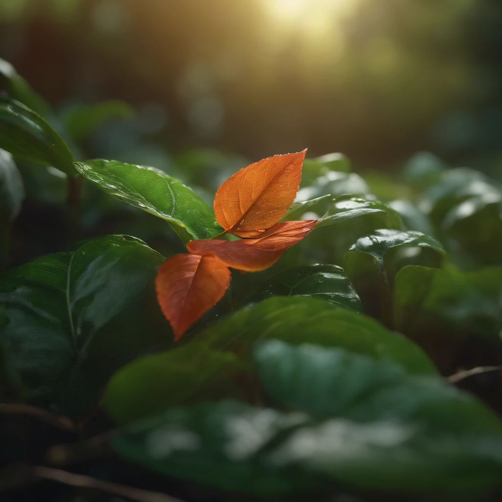 Uma Formiga jaz em uma folha,There is dew on the edges of the leaves,Magic moments,photorealistic cinematic render, Cinematic 3D rendering, Realistic CGI rendering, Depicted as a 3D rendering +1