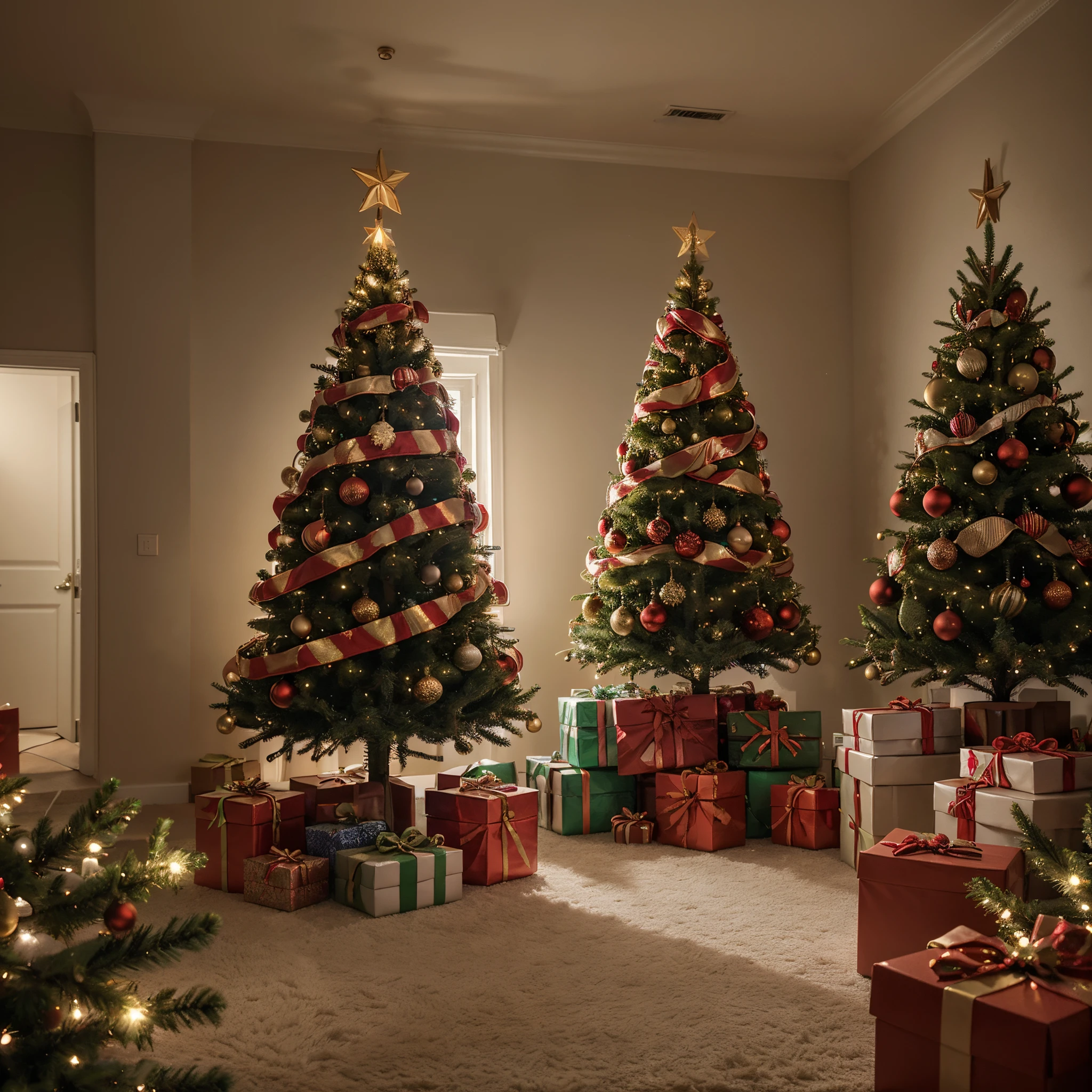 background, Christmas, Christmas tree in the apartment, gifts in boxes (Best Quality, hight resolution, Masterpiece:1.1) Ultra-detailed, Realistic, HDR, studio lightning, extreme detail description, Professional, sharp-focus, physical based rendering, Vivid colors, bokeh, portrai