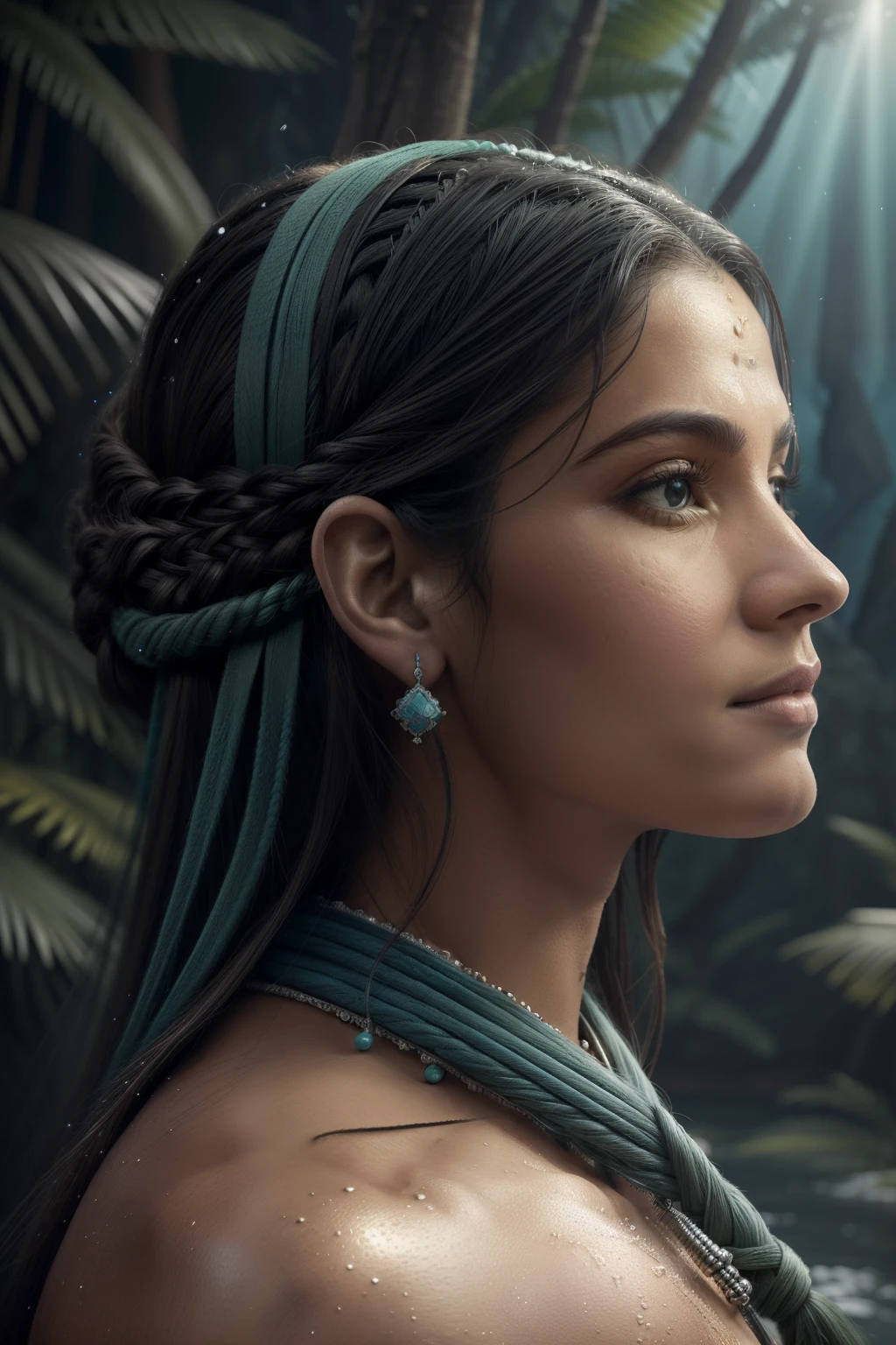 (Retrato completo), (meio plano), sozinho, plano de fundo detalhado, rosto detalhado, (stonepunkAI, tema de pedra: 1.1), Wise, (masculino), (Nativo americano), (cabelo bonito, plaits: 0.2), Shaman, septo penetrante, mistic, (rosto lindo), estonteante, head tilted upwards, (olhos fechados, serene expression), calma, Meditando, Seafoam Green roupas desfiadas, prayer beads, joias tribais, penas no cabelo, cocar:0,33, jade, obsidiana, roupas detalhadas, textura de pele realista, (particle floating, whirlwind of water, brasas, Ritual, redemoinho, vento: 1.2), foco nítido, volumeric lighting, bons destaques, bom sombreamento, subsurface scatter, intrincado, altamente detalhado, ((Kinematic )), Dramatic, (alta qualidade, Concedido, obra-prima: 1.5), (fotorrealista: 1.5), (Intricate symmetrical war painting: 0.5),