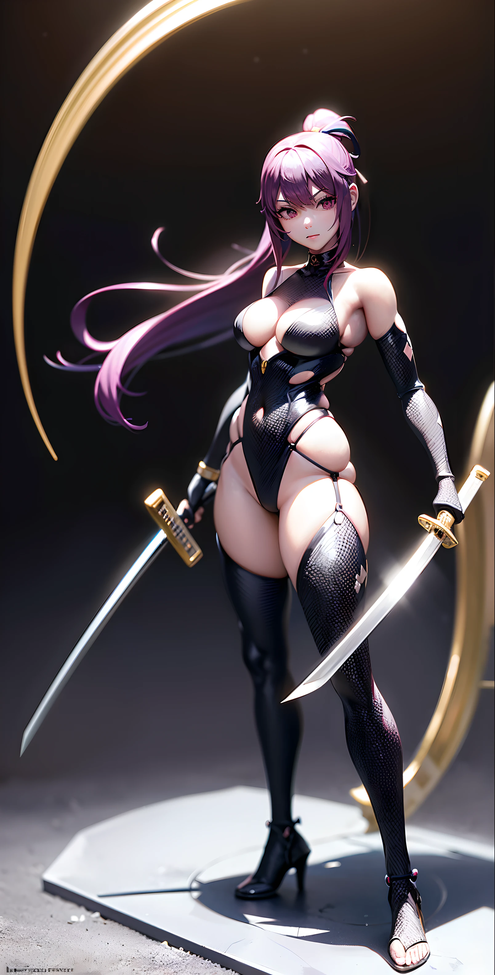 oda'A small plastic figure holding a sword and keyboard, PVC poseable, as an action figure, attack pose, Draw her katana, actionfigure, Fighting posture, ( Very detailed diagram ), 3 / 4 poses, Intimidating posture, Character posing, she is holding a katana sword, Pop-up parade figures, Figma, Taking a photo with a sword