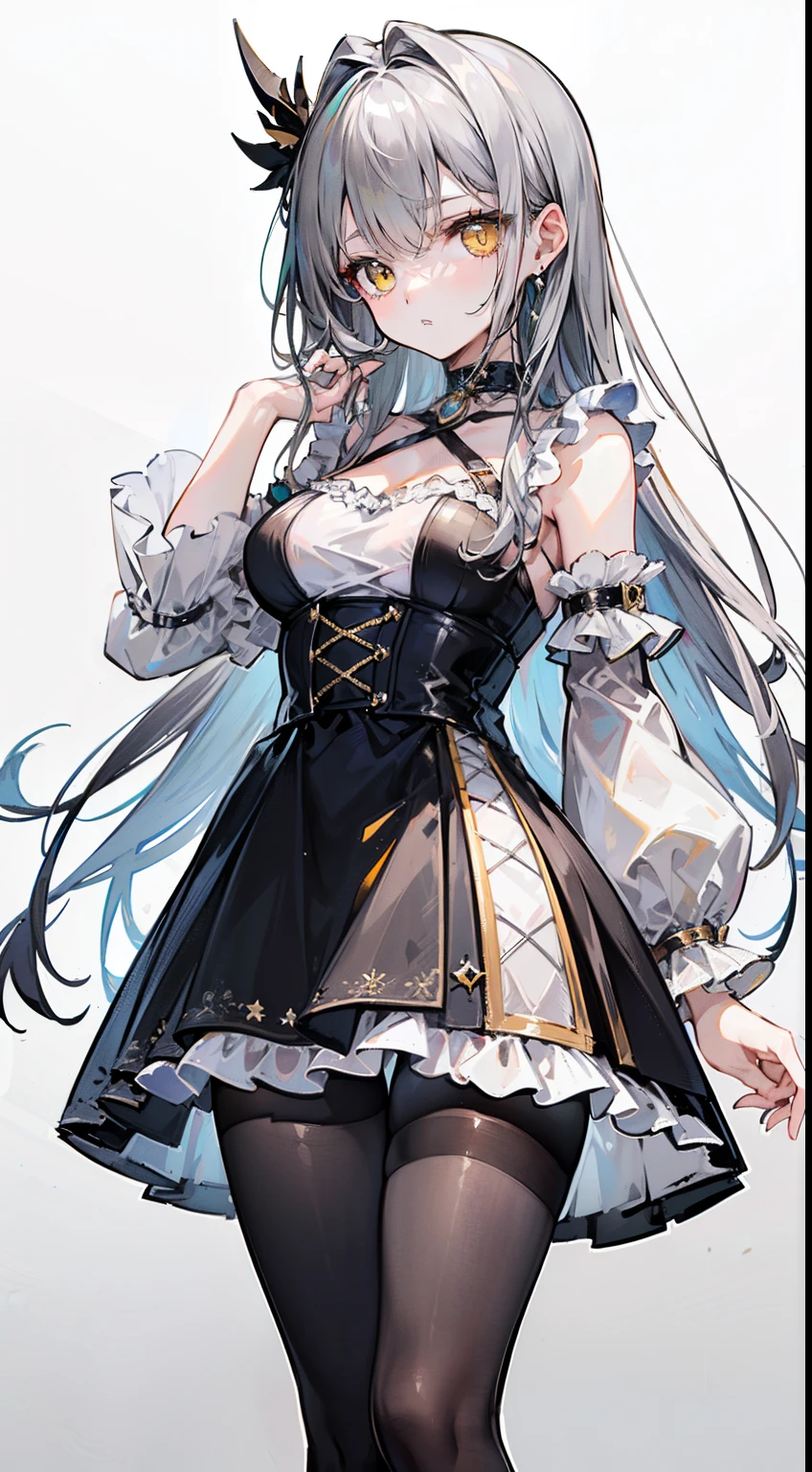 ((masutepiece)), (Highest Quality))), (, National Costume, Same character, front, Side, Back、stick out butt), Illustration, 1 girl, Full body, Silver hair, Eye hair, Beautiful eyes, Princess Cut, environment change scene, Short skirt, Shyness, Woman, girl, Standing, Gothic lolita, v tuber, Charter Betarola, (Simple background, White background: 1.3) ( masutepiece:1.2), (Best Quality:1.3)、With your ass turned