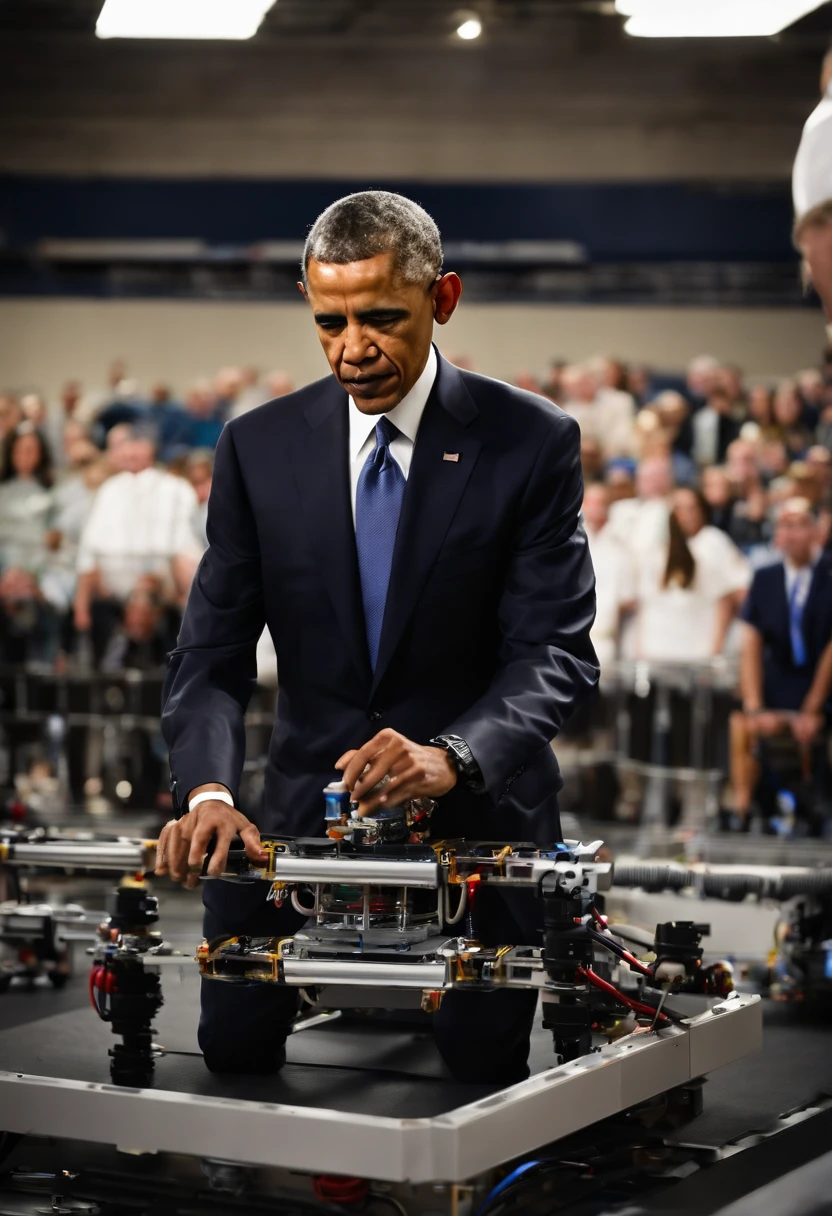 A photo of the president participating in a robotic technology demonstration,original,Barack Obama