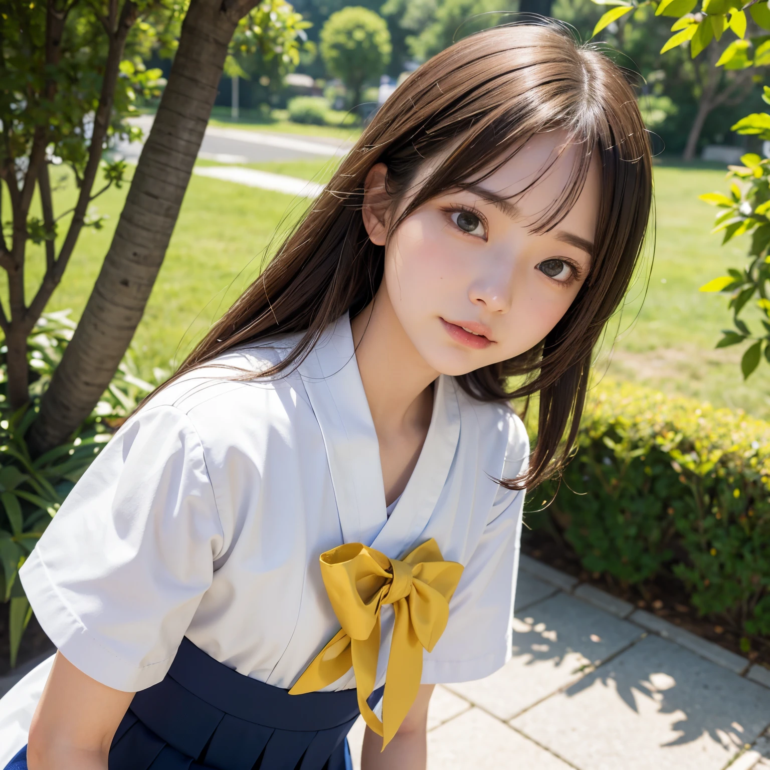(masutepiece, Best Quality:1.2), 8K, Official art, Raw photo, Full Bord Bill Four、校服、Prepare a broom and duster、Sweep the landscape、Wear with a broom、Beautiful breasts are thin、14years、small tits、unbelievable Ridiculous, (Upper body、校服:1.4), Beautiful Girl, Pretty Face, arching back down,、Gold hair ornament on hair、close up, Sailor Suit, Short sleeve, violaceaess, Teen, Looking at Viewer, Film grain, chromatic abberation, Sharp Focus, face lights, Dynamic lighting, Cinematic lighting, Eyes and faces with detailed, Bokeh background,