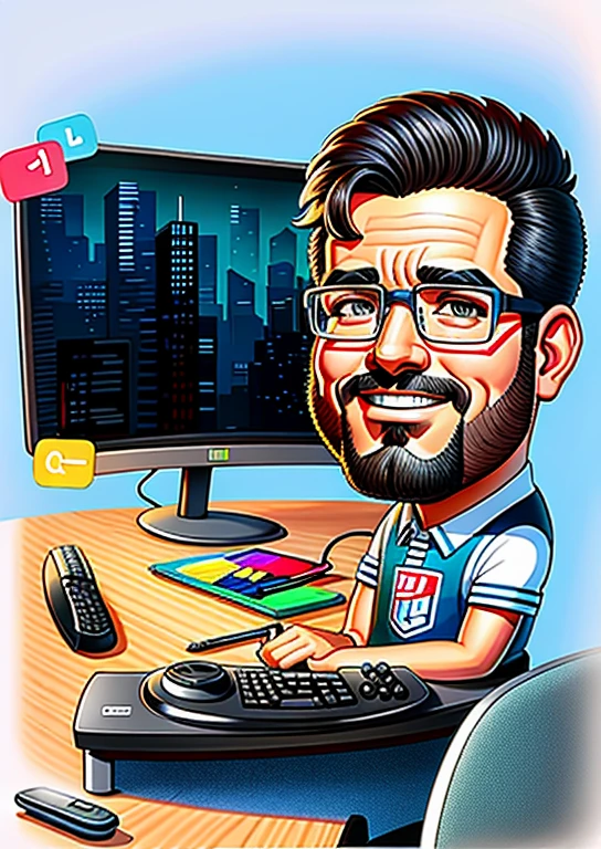 desenho animado de um homem sentado em uma mesa com um computador, estilo caricatura, retrato dos desenhos animados, caricature illustration, arte digital dos desenhos animados, Retrato NFT, desenho animado de arte digital, pintura digital dos desenhos animados, in cartoon style, professional illustration, detailed digital illustration, charicatura, arte dos desenhos animados, caricatura, stylized digital illustration, desenhos animados realistas, retrato de alta qualidade, digital illustation