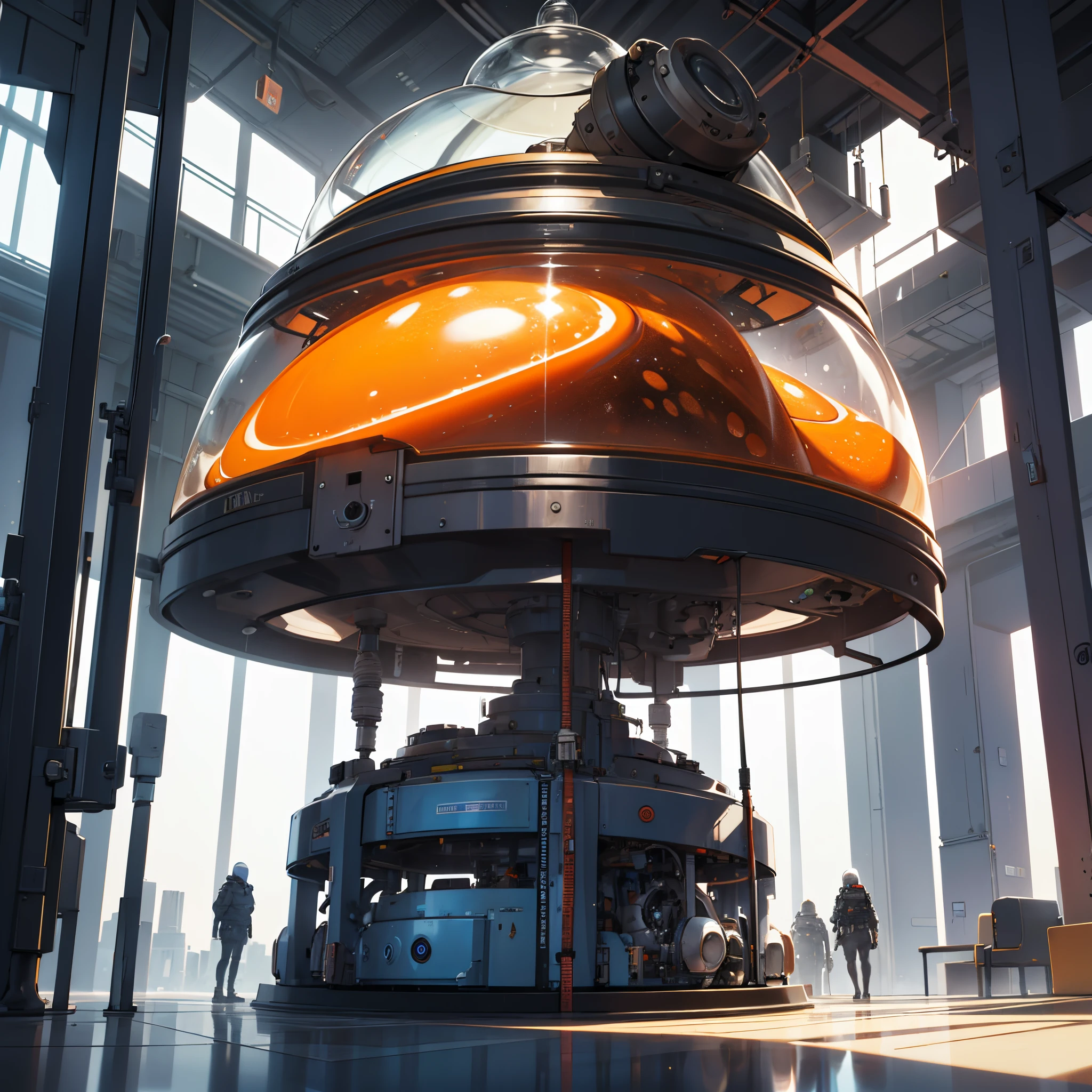 (Capsula embrional) futurista con liquido dentro,humana en su interior
