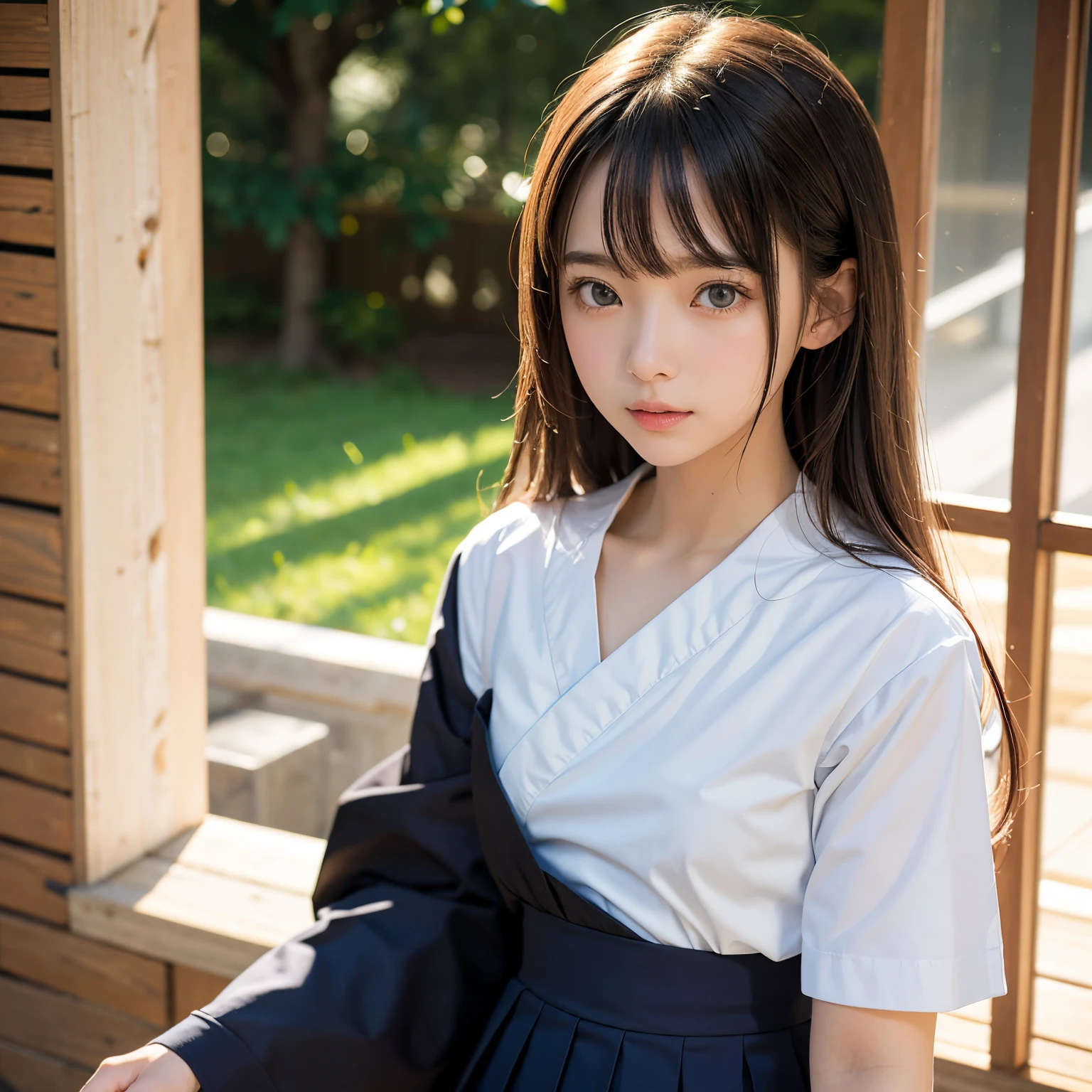 (masutepiece, Best Quality:1.2), 8K, Official art, Raw photo, Full Bord Bill Four、校服、Prepare a broom and duster、Sweep the landscape、Wear with a broom、Beautiful breasts are thin、years、small tits、unbelievable Ridiculous, (Upper body、校服:1.4), Beautiful Girl, Pretty Face, arching back down,、Gold hair ornament on hair、close up, Sailor Suit, Short sleeve, violaceaess, Teen, Looking at Viewer, Film grain, chromatic abberation, Sharp Focus, face lights, Dynamic lighting, Cinematic lighting, Eyes and faces with detailed, Bokeh background,