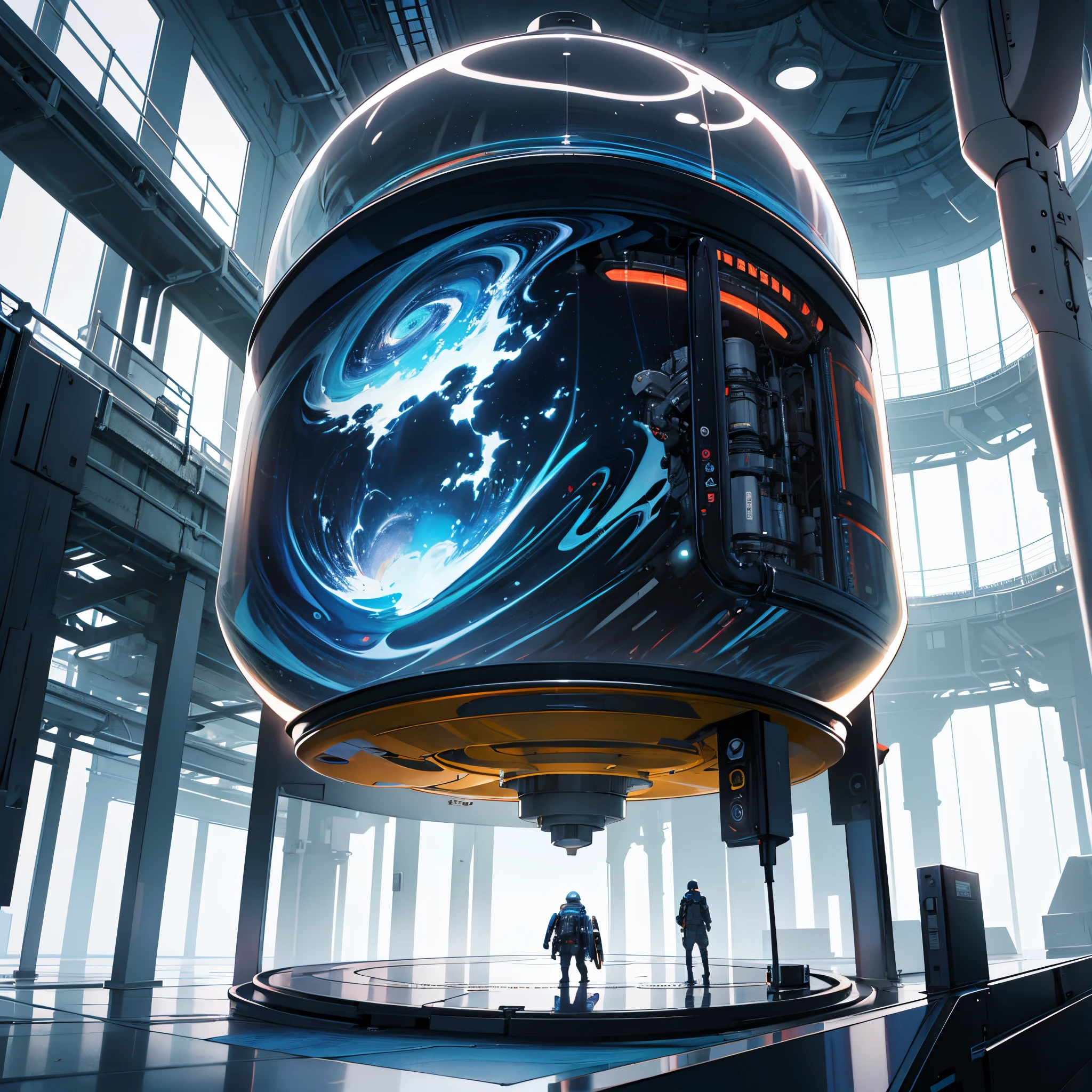Capsula embrional futurista con liquido dentro.