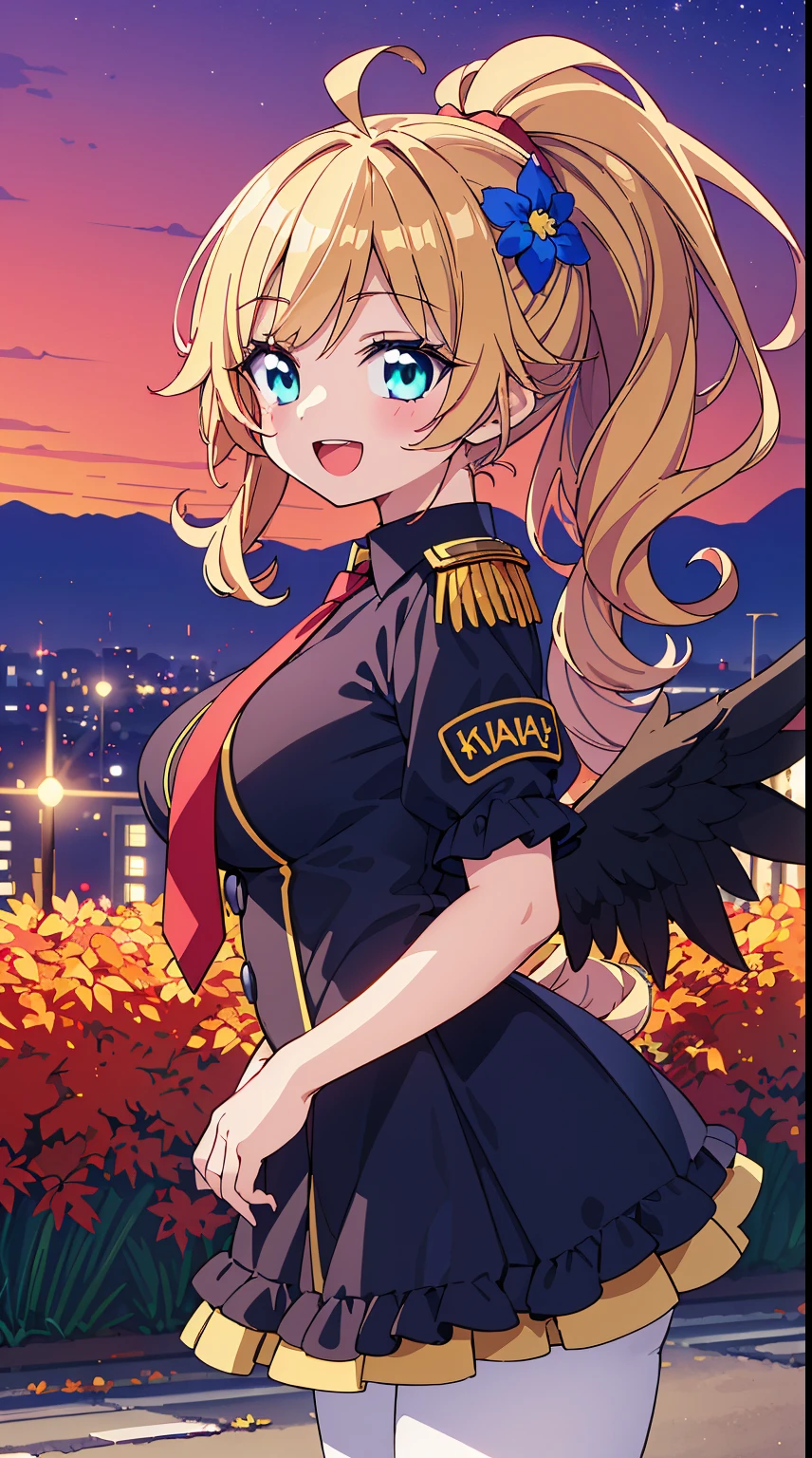 (Absurd realistic structure details),(High resolution complex and detailed text quality),(High-resolution microstructure、High Poly 3D Rendering Correction),Methods of geometry,Careful explanatory ???????, 
BREAK,


1 beautiful girl, girl with, (Cute:1.5),(Chibi:0.5),(kawaii:2.0),(Lori:2.0),(12 year old girl),(large full breasts:1.65),(Ahoge,High Ponytail,Blonde hair, blue bow, Green eyes,eyebrows visible through hair,side locks,Parted bangs,Long hair, Hair Flower, Hair Ornament, Curly hair,Bow:1.4),:D,(Angel,White feathers, one white winged, Angel wings,Spread wings, Glowing wings),pitt \(??? Icarus\),gleaming skin, Clear skin, shining beautiful skin, Open mouth,Smile, Solo, tusk, Upper teeth,(long eyelashes, Double eyelids:1.2),Solo,gleaming skin, Clear skin, Beautiful skin,(best quality face),(Top quality glowing eyes),(The best smile,:D:1.45), 

BREAK (Black and Gold theme:1.4), ((Gothic Lolita Dress, black military uniform top):1.3), (black sundress with collar:1.4), (black multilayer skirt with red ruffles:1.4), (Black Peak Cap:1.4), ((Short sleeve, Bishop Sleeve):1.3), ((gold epaulettes, gold aiguilette):1.3), (Black Gloves:1.3), (double breasted dress:1.3), ((Lace, exquisite gold embroidery):1.2), (Dark brown pantyhose:1.3), (military boots with lace up:1.1),
BREAK (Red Theme:1.2), (Red tie:1.4), (red lines on dress:1.2),


BREAK,(Sunset), (There is a picture of a road made of electric wires and poles....., anime countryside landscape, Anime Background Art, Anime landscapes, very detailed illustration.", anime style cityscape, style of makoto shinkai, anime backgrounds, Anime landscapes, in the style of makoto shinkai, painted in anime painter studio:1.3),Waterfall,depth of fields,a closed mouth,(Osaka in Autumn:1.55), blush, bottles, (Look back:0.6), (Sexy Pose:1.2), (tilt head:1.1),   

BREAK, (Dynamic Angle,from the front side:1.2), wakame,wakame,wakame,


BREAK,(Blurry background:1.3),(absurderes, hight resolution, Super Detail Art),cel shading,Clear Color, Lonely optical effect, Beautiful pictures, Bright glow, mystic atmosphere,(Close-up of girl:1.1), (Bright glow, Light particle effect, light  leaks, Aerial effects:1.1), clean line drawings,Clear Color, Beautiful pictures,
