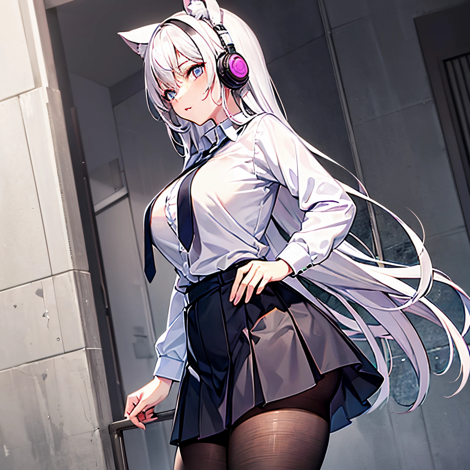 erotic, naked, hands behind head, legs apart, blushing, laughing slightly, naked, white hair, high school student, sweat, squatting, 1 person, naked, big breasts 