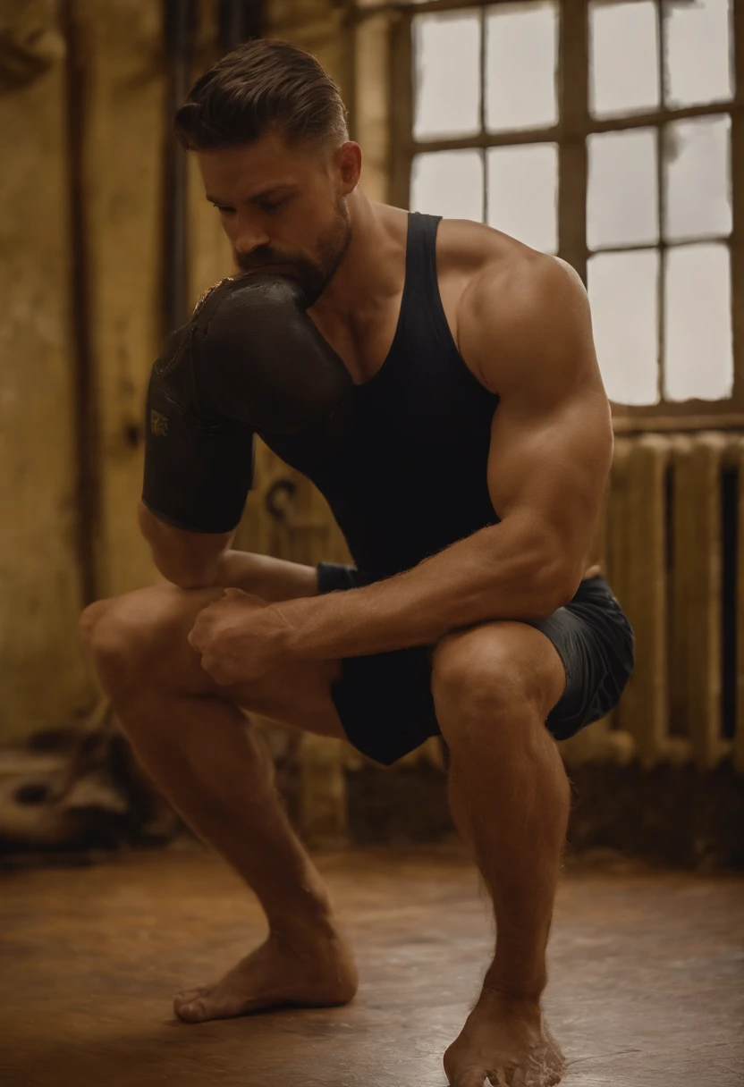 bosquejo, 20-year-old male figure study, Joven atleta musculoso, En pie, cuerpo robusto completo, completamente desnudo, totalmente , , sin ropa, Au natural, Cubrir la entrepierna con una toalla blanca, solo trasero, Ducha de gimnasio llena de gente con duchas rociadoras y hombres duchados en el fondo, Pasteles, Por Harry Bush, James Montgomery Flagg y Lois van Baarle y Jim French y RossDrew, Ojos realistas detallados, Grandes pies descalzos, bulto grande en la entrepierna, muy guapo, Beautiful