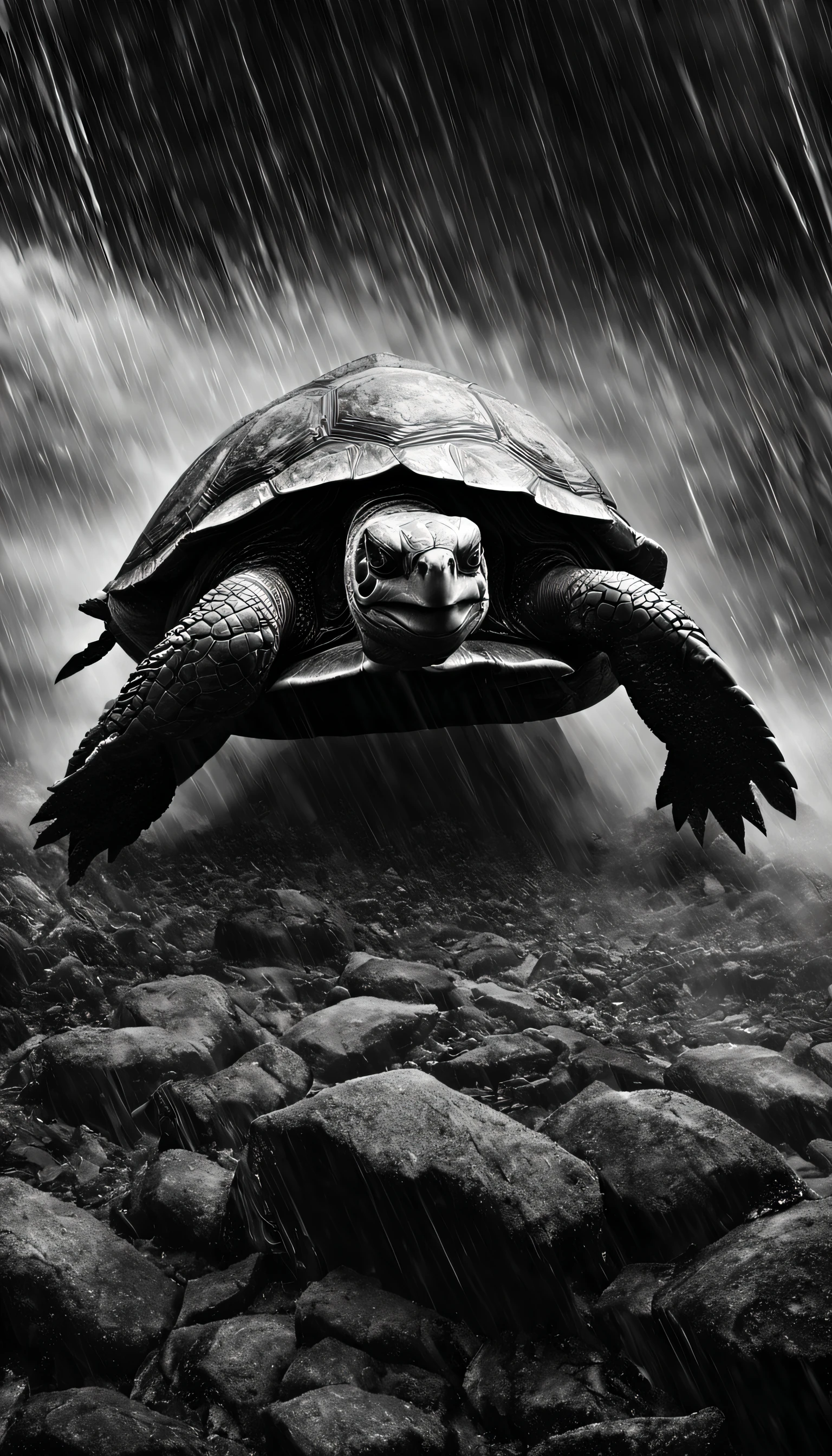 (Black and white photos of giant turtles and giant stone tablets), majestic, majestic, stunning effect, black and white

Background: violent wind and rainstorm, rainy,

Naturalist, contrasting light and dark, high-definition photography, stunning visual effects, 16K, movie lighting, epic graphics, ultra clear, ultra high quality