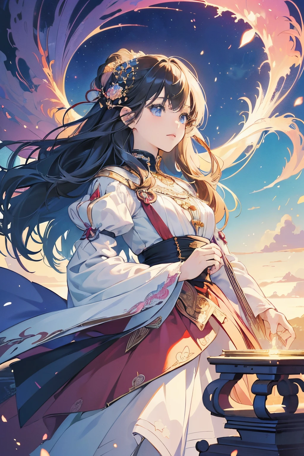 (ultra-detailliert、​masterpiece、top-quality、top-quality、anime illustrated、Official Art、Beautifully Aesthetic:1.2)、2D Beautiful Girl、(1girl in:1.3)、(Fractal art:1.3)、