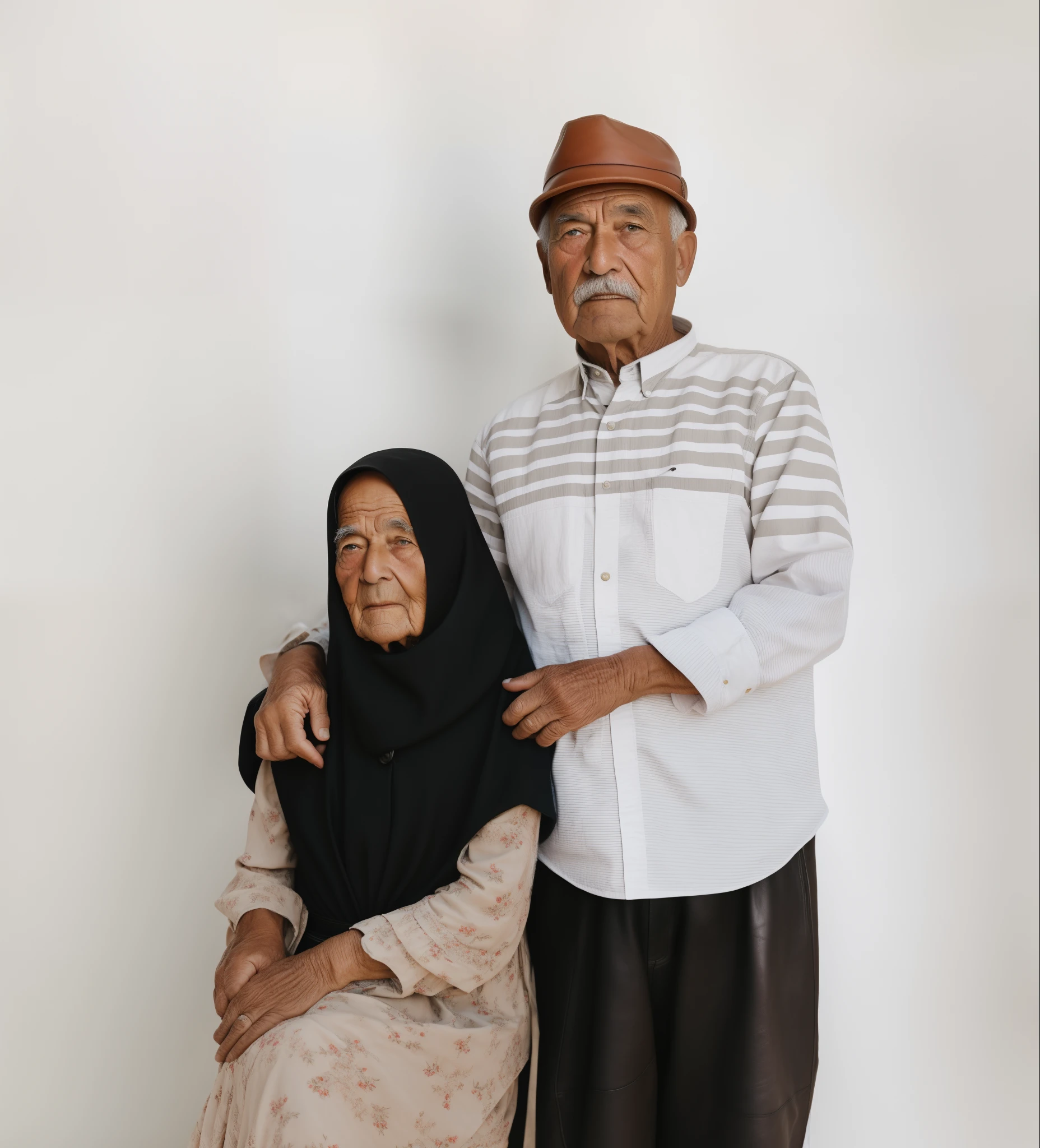 in an old village in Iran, where two elderly couple sit and looking to camera, they are getting rose to each other