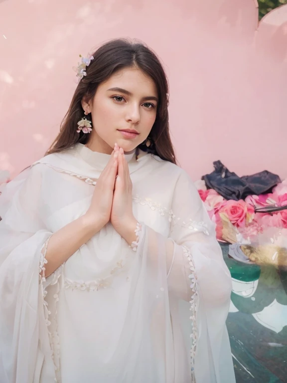 (best quality,4k,8k,highres,masterpiece:1.2),ultra-detailed,(realistic,photorealistic,photo-realistic:1.37),beautiful girl,flowers in the background,serene nature,green grass,colourful blossoms,delicate petals,soft sunlight,gentle breeze,ethereal atmosphere,vibrant colors,impeccable details,harmonious composition,portrait,aesthetic,impressionistic,soft pastel hues,subtle lighting,peaceful setting,strong contrast,delicate features,intense gaze,sunlit hair,serene expression,natural beauty,feminine charm,elegant posture,one girl
