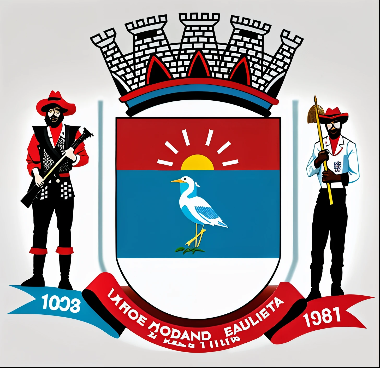a white bird standing next to a man in a red jacket, city of Armenia Quindio, coat of arms, emblema, salvador, bispo do rosario, Brasil, São Paulo, Directed by: Enrique Grau, Razaras, sem antecedentes, Salustiano Garcia Cruz, Arauto Ortega, Brasil, Brasileiro, Logo, Logo, imagem empilhada, farol da barra