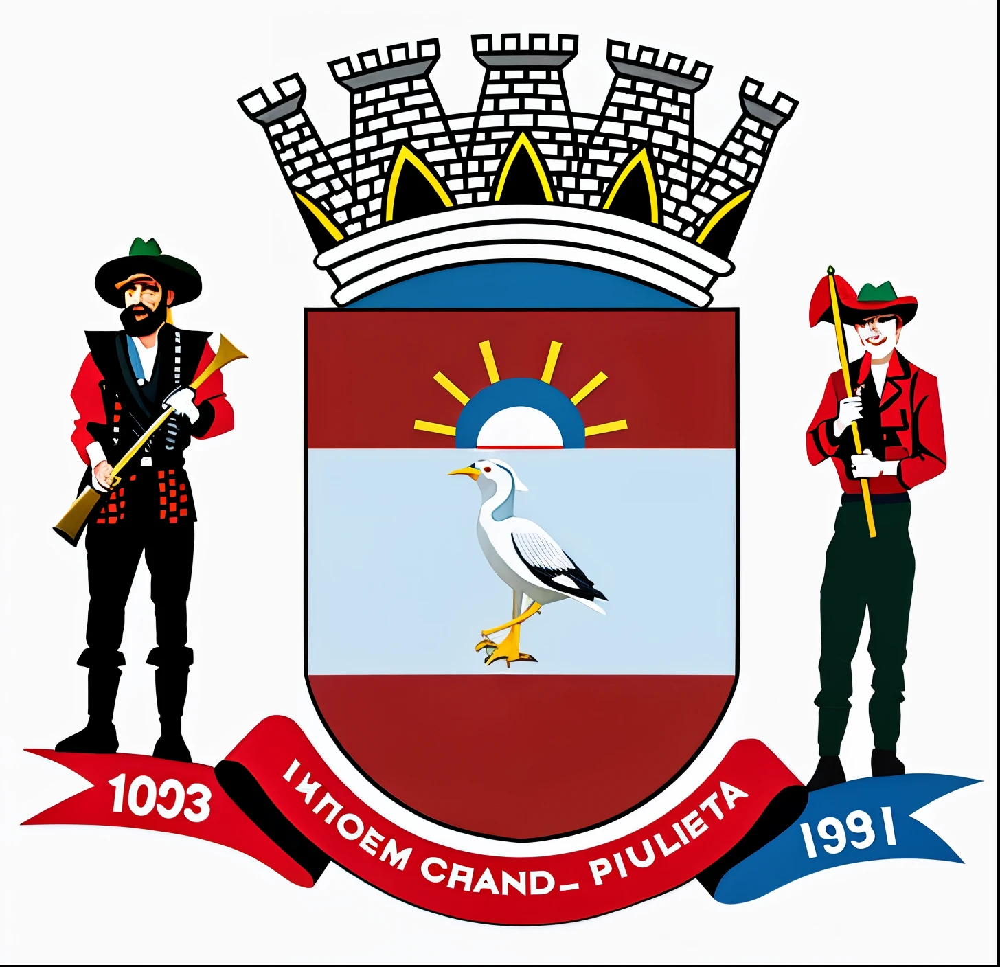 a white bird standing next to a man in a red jacket, city of Armenia Quindio, coat of arms, emblema, salvador, bispo do rosario, Brasil, São Paulo, Directed by: Enrique Grau, Razaras, sem antecedentes, Salustiano Garcia Cruz, Arauto Ortega, Brasil, Brasileiro, Logo, Logo, imagem empilhada, farol da barra