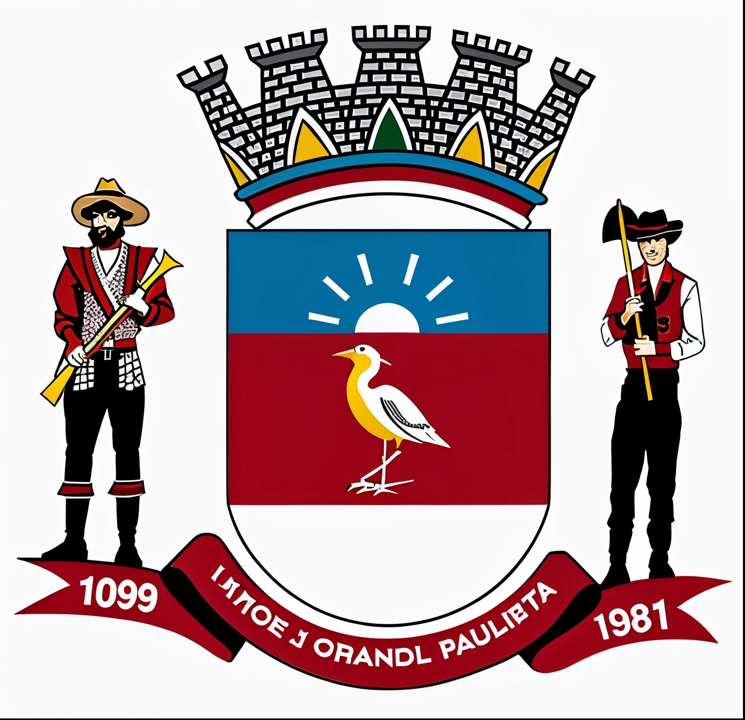 (obraprima) (altamente detalhado) an image of a coat of arms of two men with a crown on top, monaco, coat of arms, from the duchy of lituania, imagem vazada, family crest, [ arte digital, Austro - hungarian, 188216907, royal insignia in background, Oman, Obra-prima italiana, Hungarian, Albuquerque