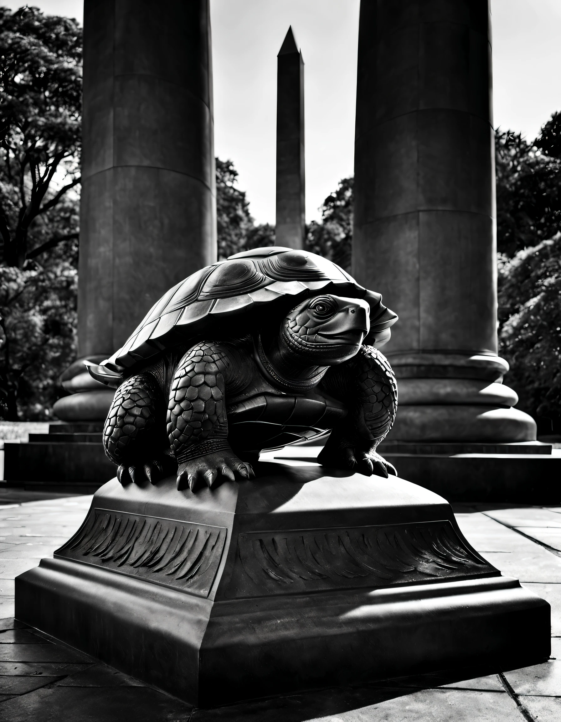 a black and white photo of a tortoise, a side portrait by Gerard Soest, black background, behance, naturalism, chiaroscuro, studio photography, studio portrait --ar 2:3 --v 5
