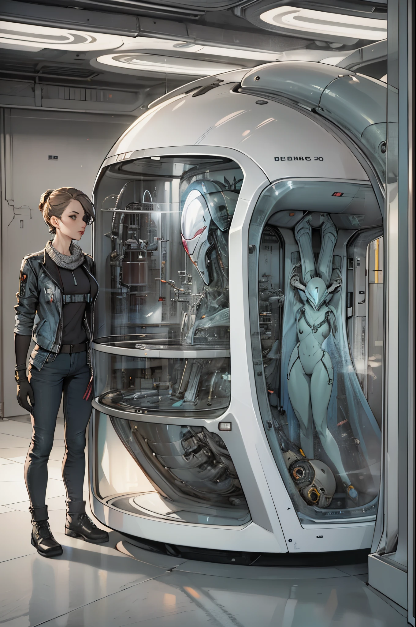 Capsula embrional futurista con (alien dentro).humanos,persona,