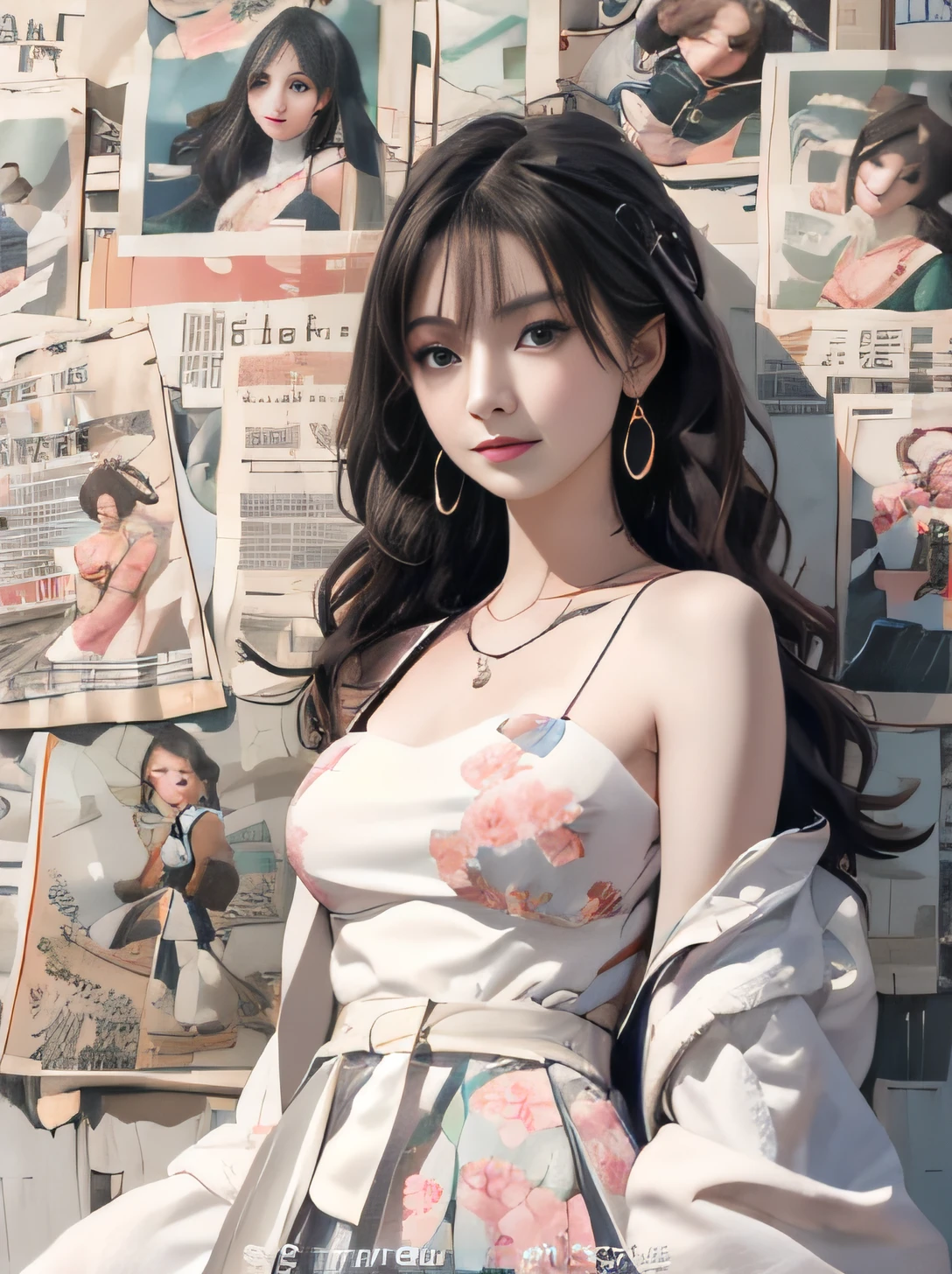 Girl,A pair of peach blossom eyes,Beautiful and lovely,flower ring,White suspenders,Expose shoulders and waist,Short green skirt,A little cleavage,Many colorful bubbles,Royal sister face,chibiStyle,There are collarbones,white super long hair,perfect detail eyes,perfect for fingers,delicated face,perfectcg,4k画质,coloredballoons,To the sky,3D artistic rendering,3D art girl,the street ,Newspaper on wall background,Traditional chinese painting,32k ULTRAHD,top-quality,Colorful oil pastels