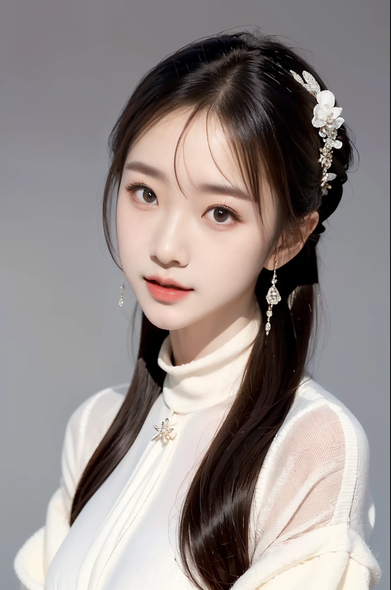 The highest image quality, RAW photogr, 超高分辨率, (Very detailed faces),(Very detailed details),(fully body photo),(Photographic art photos)The clothes ar:
In winter, Royal ladies usually choose elegance、Warm clothing.。She may be wearing a classic long wool coat,The color of the coat can be dark blue、black or burgundy,Exudes a noble and mysterious atmosphere。The coat is cut just right,It better highlights her tall and slender figure。
In terms of inner wear,Yu Jie can choose a turtleneck sweater or a slim knitted sweater,The colors are simple and generous,Such as white、beige or gray。This combination can not only keep warm but also show her elegance..。
Bottoms,Yujie usually chooses slim-fitting pencil skirts and stockings,Material can be thick wool or cashmere,to resist the cold。She might also pair it with a pair of high boots,Make the overall shape more upright。
appearance:
Yujie'Appearance usually exudes a mature and stable temperament。Her face is well defined,Three-dimensional facial features、A deep。Her eyes are sharp and determined,It exudes a feeling of confidence and calm。
Her hair may be long and shiny black hair,Tie your hair into a low ponytail or a simple tie,Show her ability and neatness。The hair may be decorated with some exquisite hairpins or hair accessories,Add a touch of femininity。
the face:
This lady'The face usually appears calm and dignified。Her eyebrows are long and slightly raised,Gives people a sharp feeling。Her eyes were deep and bright,Demonstrate wisdom and decisiveness。
The bridge of her nose straightened,Lips are red and slightly raised,Show a confident and elegant smile。Her skin tone may look healthy wheatish or fair and translucent,Exudes a natural sheen。
All-encompassing,The royal sister in winter shows her elegance、With noble and mature temperament,whether it's on clothes、appearance or face,All exude a unique charm。