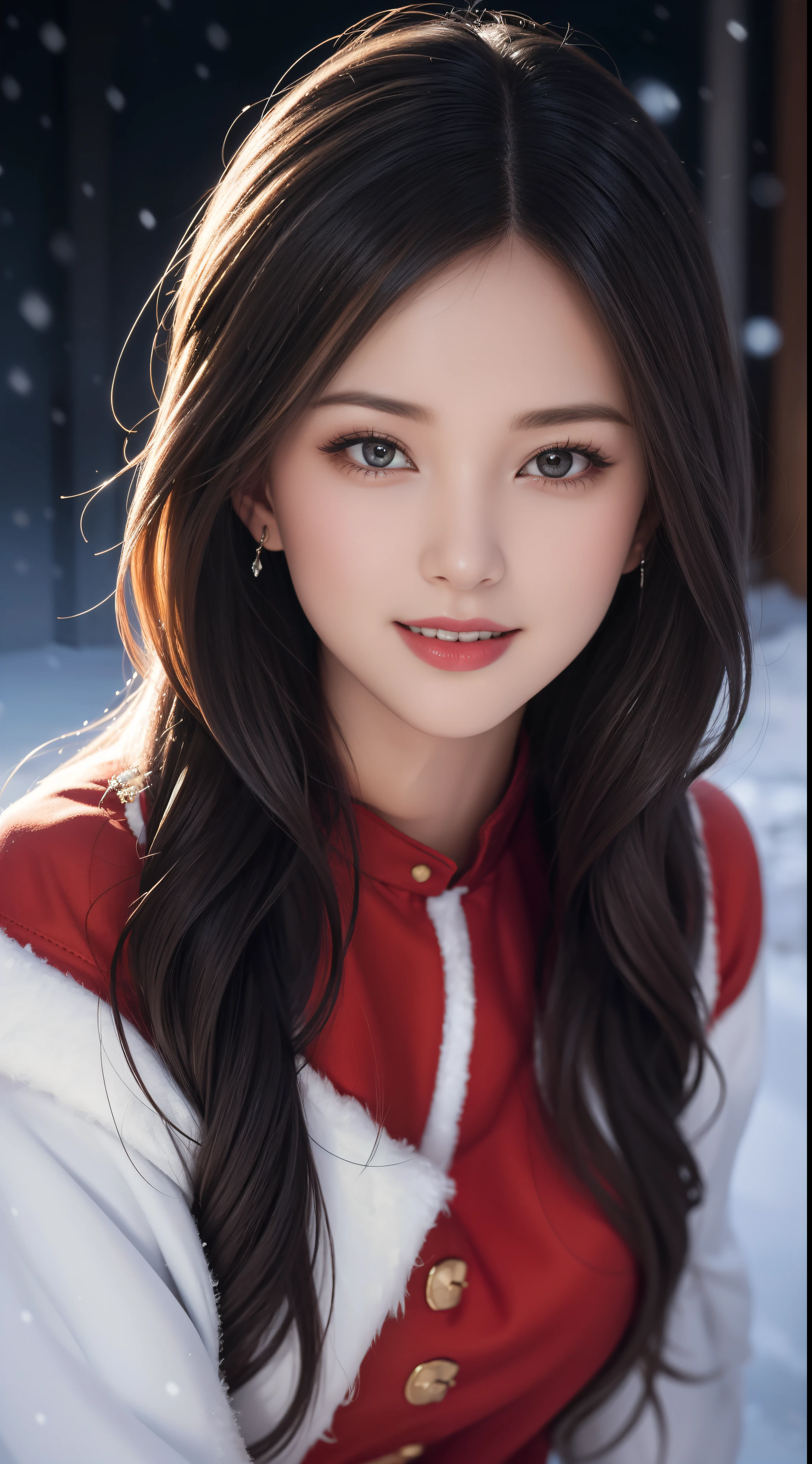 (Aesthetic, High Resolution: 1.2), full-body portrait of a beautiful 20-year-old woman wearing an intricately detailed red boby Santa Claus costume, symmetrical costume structure, clear eyes bright, happy smile, changed hairstyle, snow is falling, snow in hair. Professional photographer, minimalism, concept art, intricate detail, 8k post-production, High Definition, Super Detail, trending on ArtStation, sharp focus, artistic dark studio photos , intricate details, Highly detailed, By Greg Rutkowski, professional light and dark art, Vibrant colors. Outdoor winter scene with snow in the evening, A slight smile, True art, various hairstyles and color changes, Passionate mood, Seductive expressions, Sexy lips, Wet lips , Seductive closed eyes, Seductive appearance, suggestive posture.