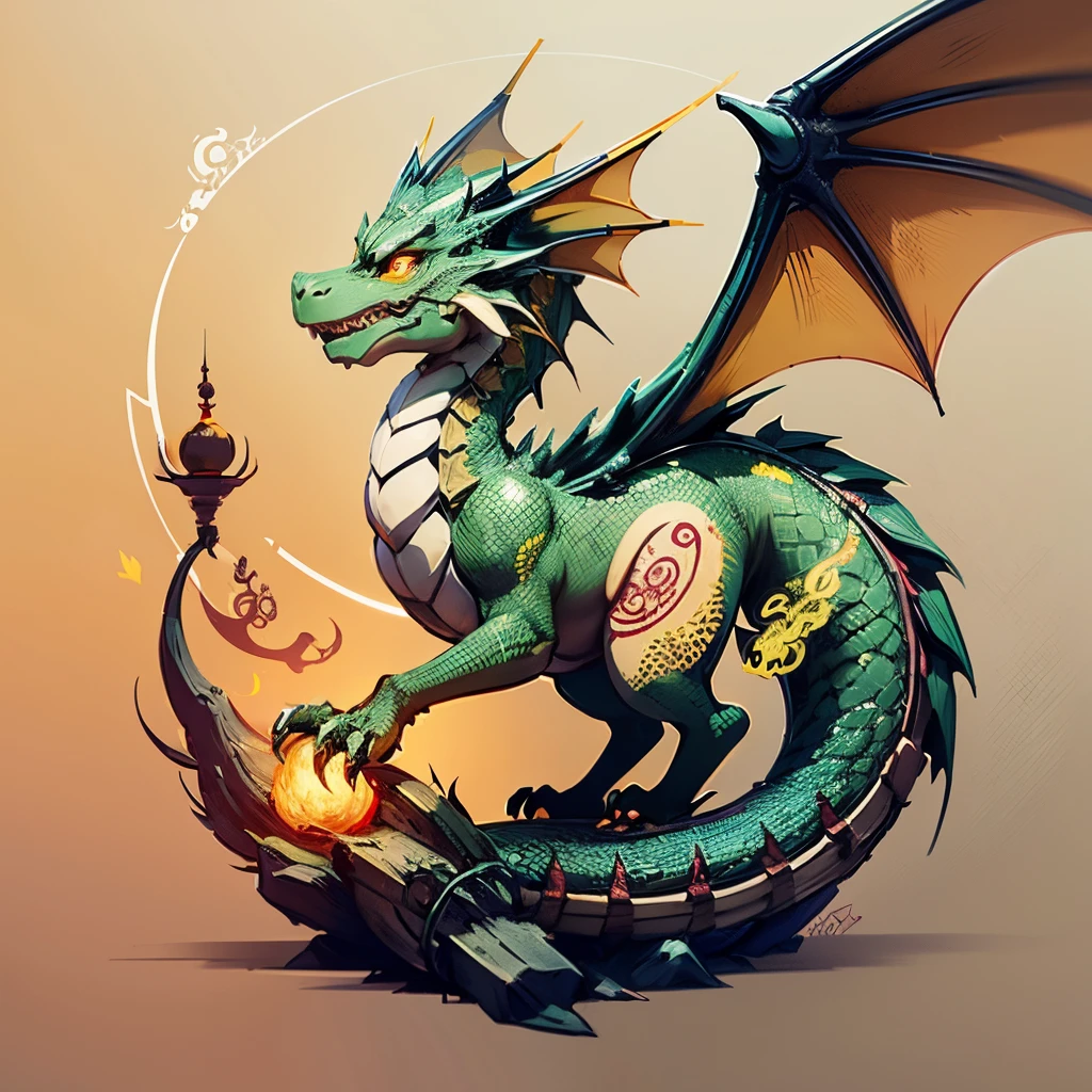 A dragon Ul icon, The Chinese dragon has two wings, cute ,yellow,front symmetrical simple drawing - --auto --s2