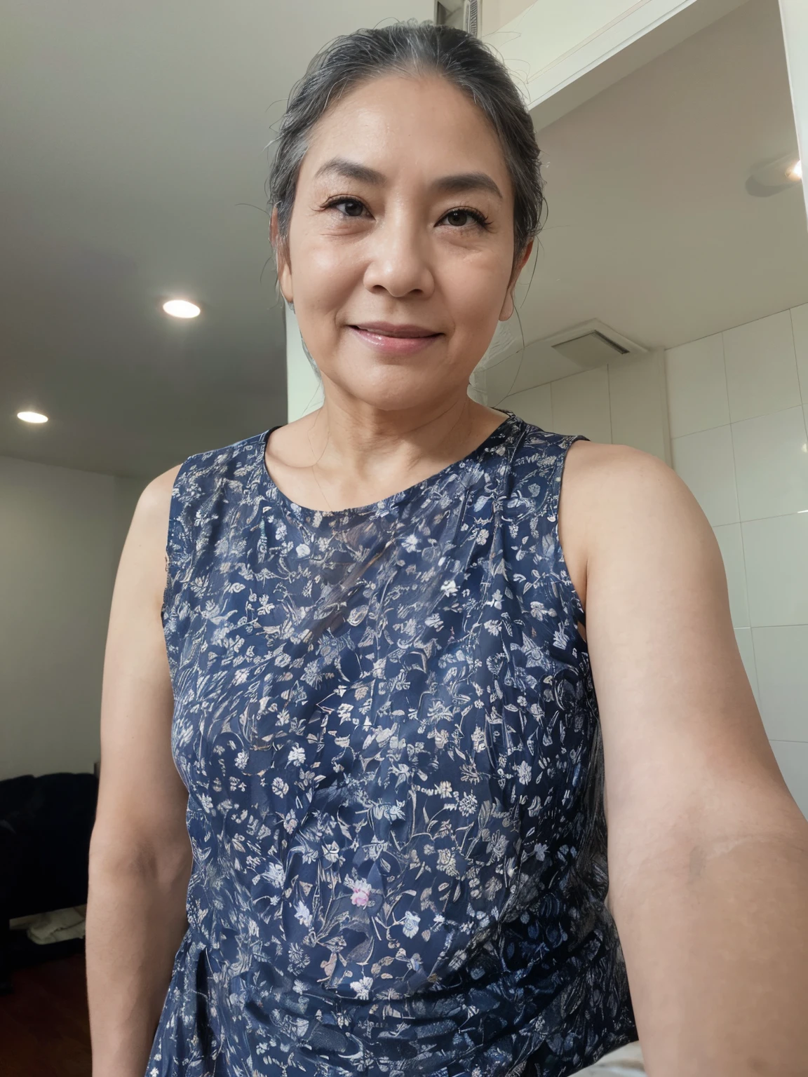 Charming Taiwanese masseuse, 89 years old, Naturally gray hair., no underwear., no underwear., dark nipples, Open your legs......................, Black pubic feathers, The body withered.. ;The skin has wrinkles..................., The wrists are wrinkled..................., Sagging breasts, Photos with realistic details, 8k UHD, gentle lighting, High Quality, Fujifilm XT3., motion picture, Photograph, Portrait photography, Realistic, without errors, with true eyes, Portrait photography, motion picture, architecture, typography, Look at the camera and smile v0.2,Full body ,