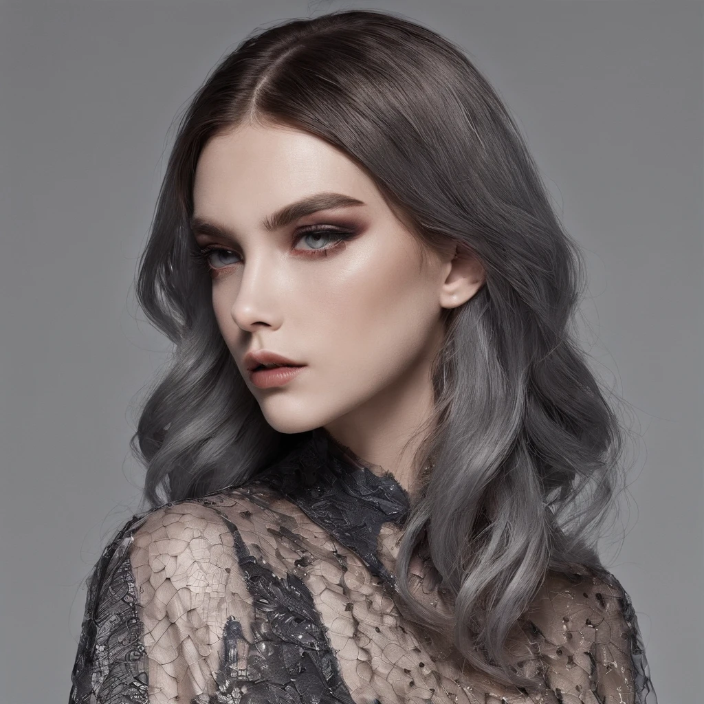 Fille avec des vêtements symboliques gothiques en filet, 。...com (Fil barbelé du corps) Cheveux bruns couleur,Pointes de cheveux gris