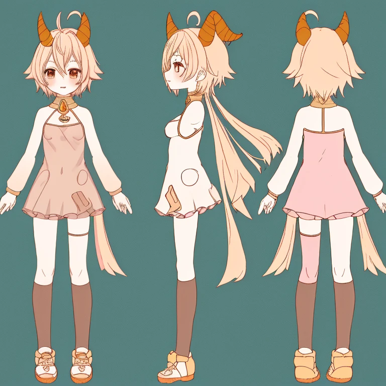 (masutepiece, Best Quality), Chara Sheet,Design drawings,Dr,Ahoge,cute little,Lori,small tits,Genki,Full body,high-level image quality,Vtuber,Seen from the side,mischief,closes mouth,Keep it simple, small horn,electric shock