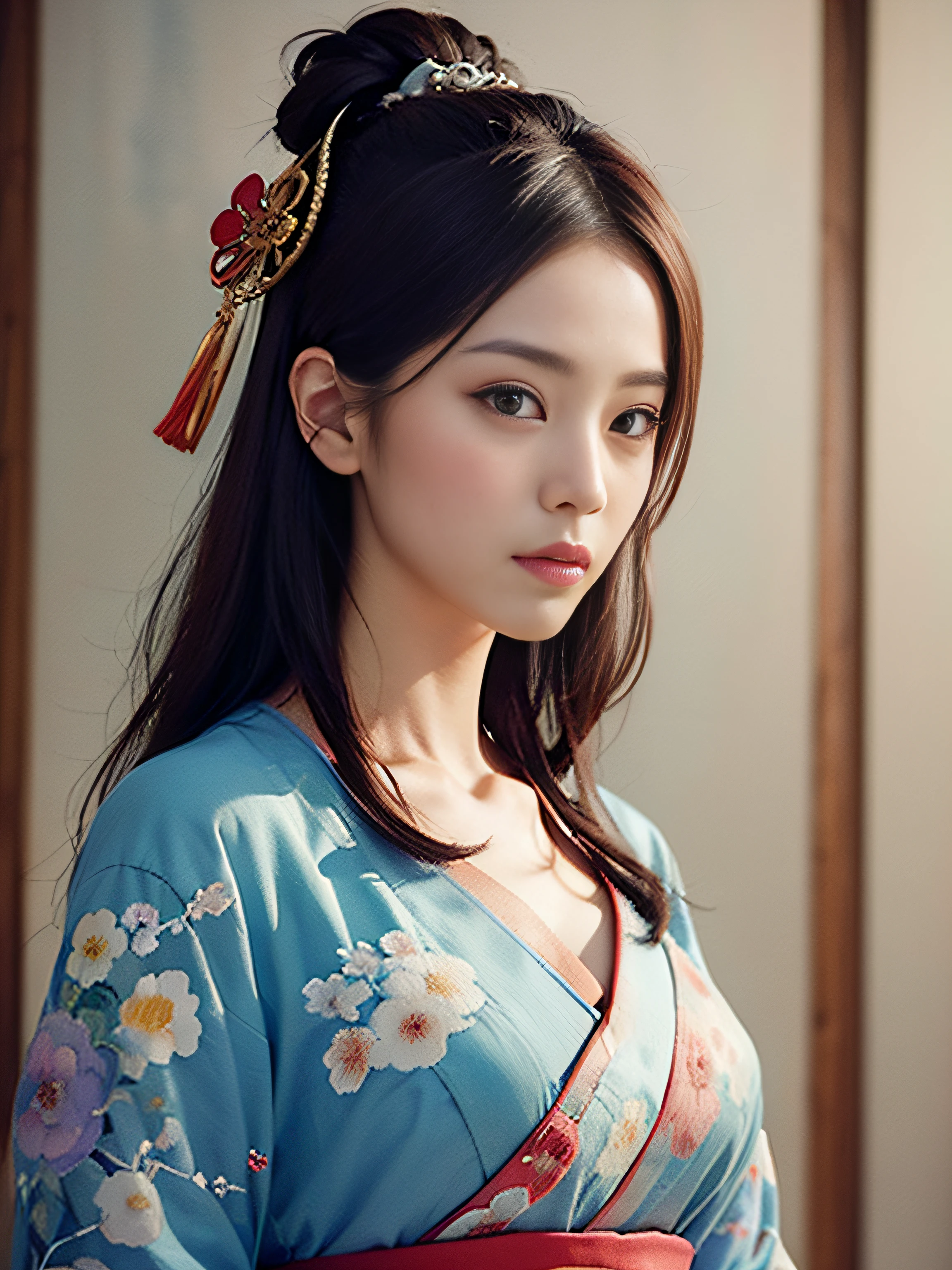 (masterpiece:1.2, best quality), (very detailed face, real picture, realistic skin, realistic body, intricate details), solo, 1milf, casual,ukiyo-e, (Watercolor:1.3), Oiran,girl,midjourney portrait,汉服
