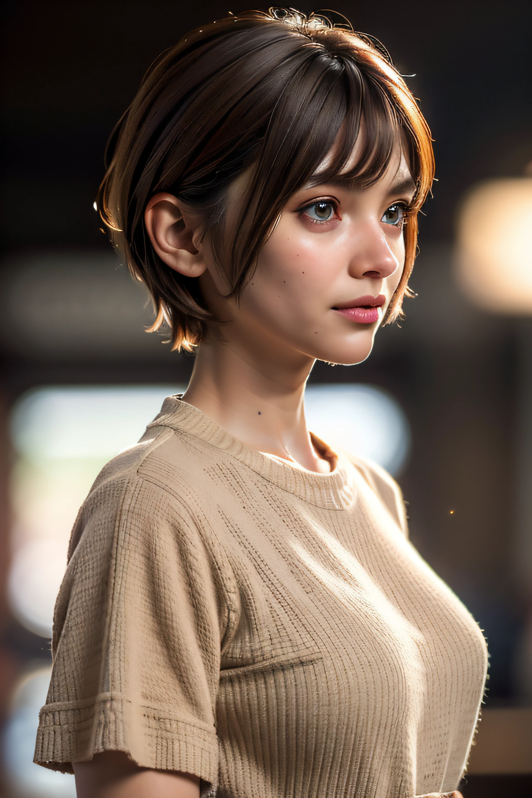 (supermarket:1), afternoon, doctor dressing, light brown fringe short hair, light brown eyes, 1girl, innocent, (photorealistic), (intricate details:1.2),(masterpiece, :1.3),(best quality:1.4), (ultra highres:1.2), ultra high res, (detailed eyes), (detailed facial features), HDR, 8k resolution, (lens flare:0.7), turn around, busy on examine report, face viwer