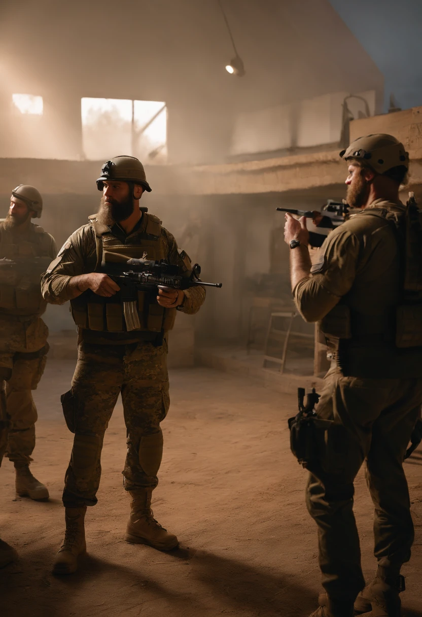 soldiers in a room watching television