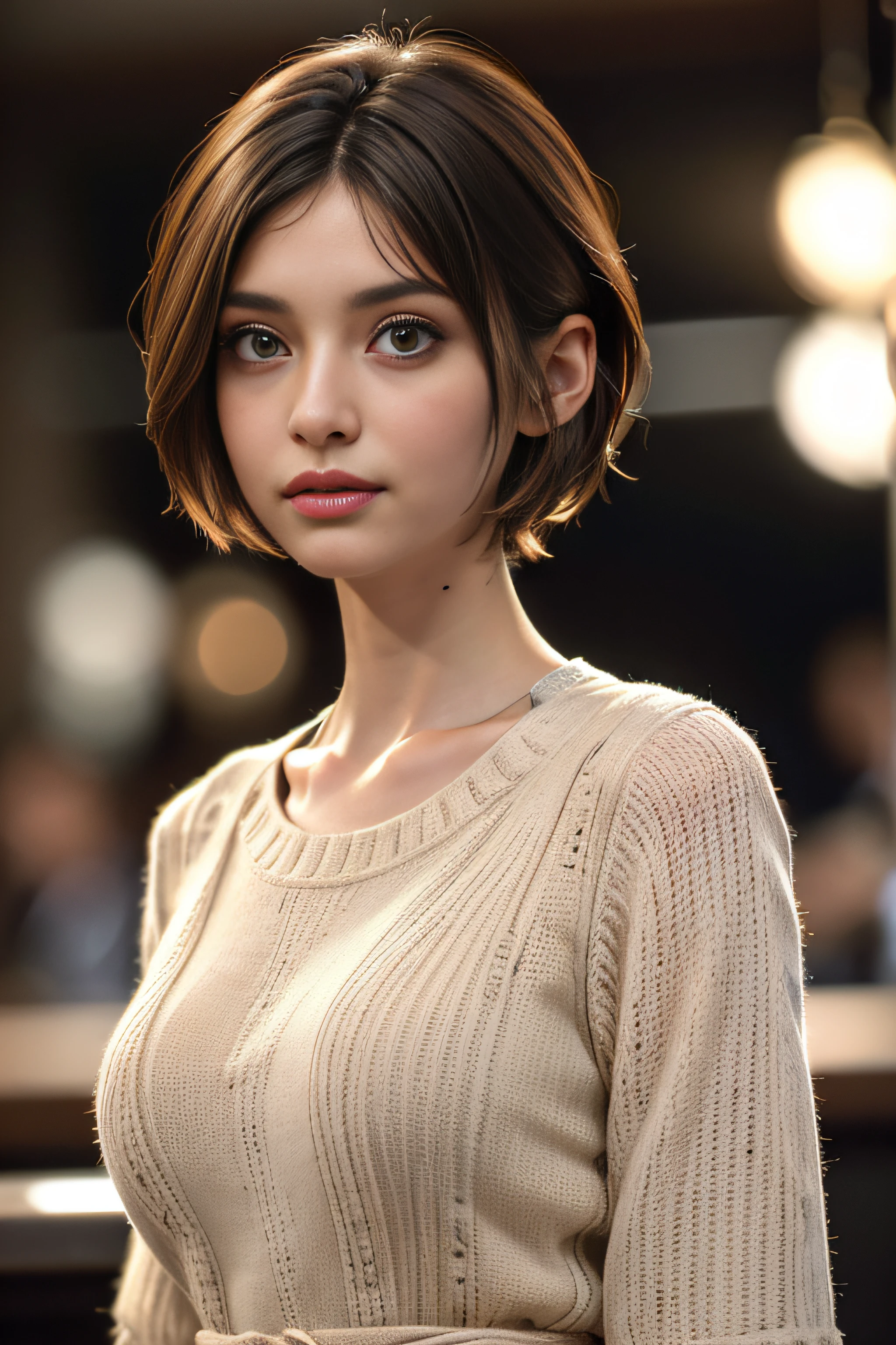 (supermarket:1), afternoon, doctor dressing, light brown fringe short hair, light brown eyes, 1girl, innocent, (photorealistic), (intricate details:1.2),(masterpiece, :1.3),(best quality:1.4), (ultra highres:1.2), ultra high res, (detailed eyes), (detailed facial features), HDR, 8k resolution, (lens flare:0.7), turn around, busy on examine report, face viwer