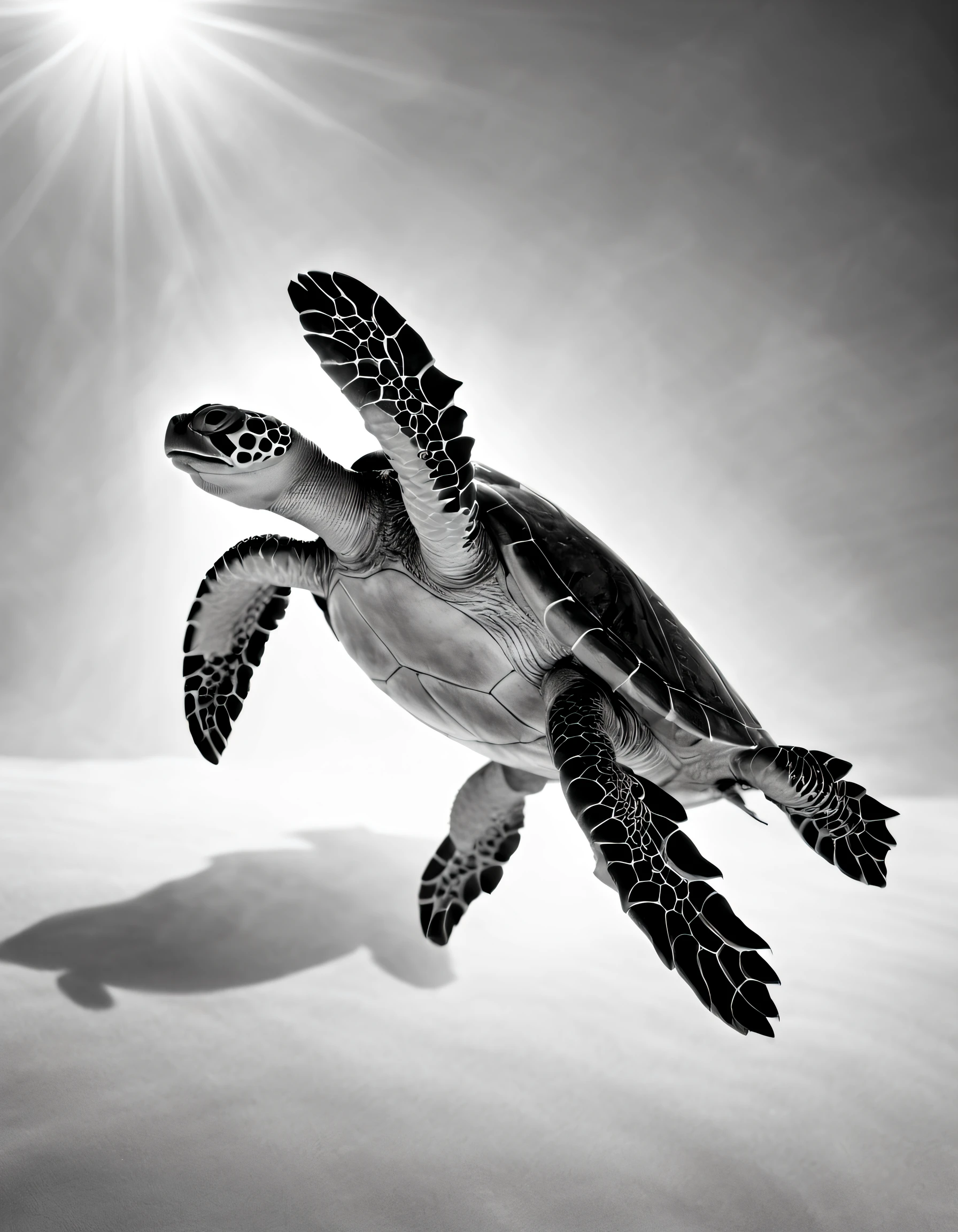 Master black-and-white photography masterpiece, turtle's side silhouette, back light forming body contour light, 35 micron lens, Nikon camera, upper body photo, minimalist style, ultra-high definition, ultra-fine section, extremely high resolution, UHD, 16k q2 --ar 2:3 --v 5