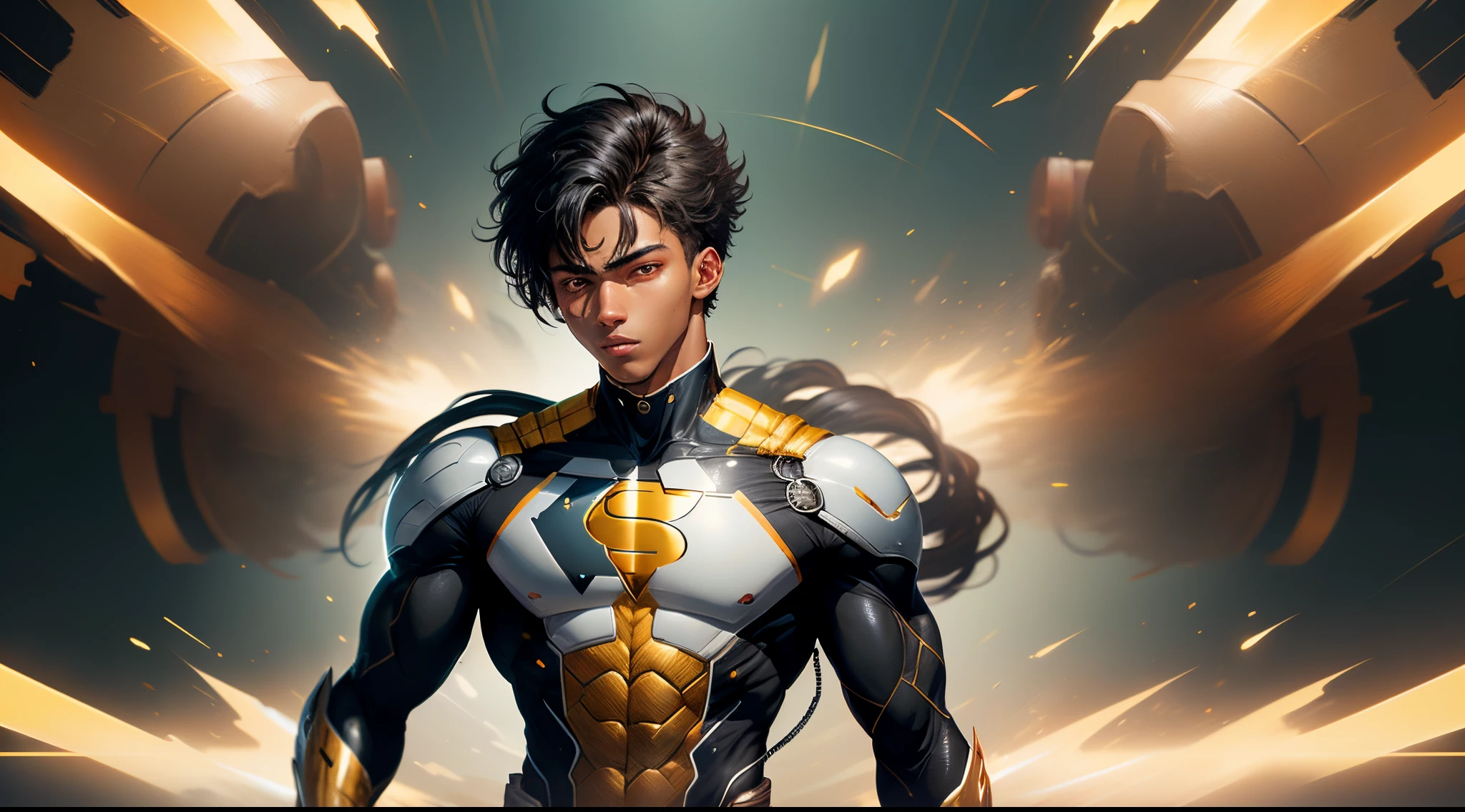 17 year old well built boy with brown eyes chocolate skin tone and black hair superhero with gravity manipulation powers animation style with a black full tight superhero suit