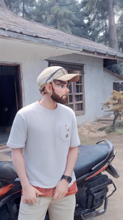 realistic high quality background . Cute boy,handsome boy,4k quality image,Common bark boy.he put a cap.beard.