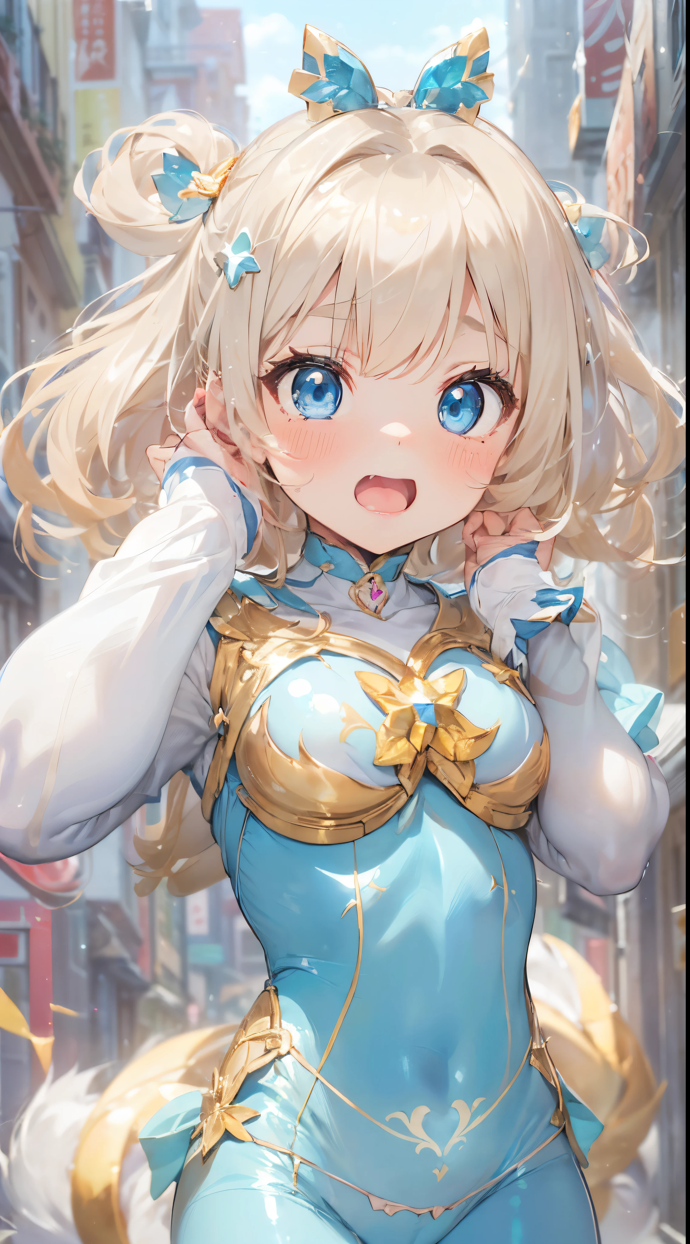 "kawaii, cute, adorable woman with pink, yellow, and baby blue color scheme. She is dressed in sky-themed clothes made out of clouds and sky motifs. Her outfit is fluffy and soft, with decora accessories like hairclips. She embodies the vibrant and trendy Harajuku fashion style." White hair, red eyes, horns, demon wings, big boobs,big ass, big lips, juicy lips, huge hair, smile