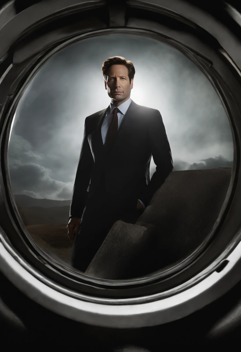 A close-up of a UFO sighting captured on video.,The X-Files TV series,Fox Mulder, the iconic FBI agent from “The X-Files,” is characterized by his tall, lean figure and sharp, contemplative features, often accentuated by his dark, intense eyes and a typically serious expression. His style is simple yet professional, favoring dark suits that match his more practical approach to his unconventional work.