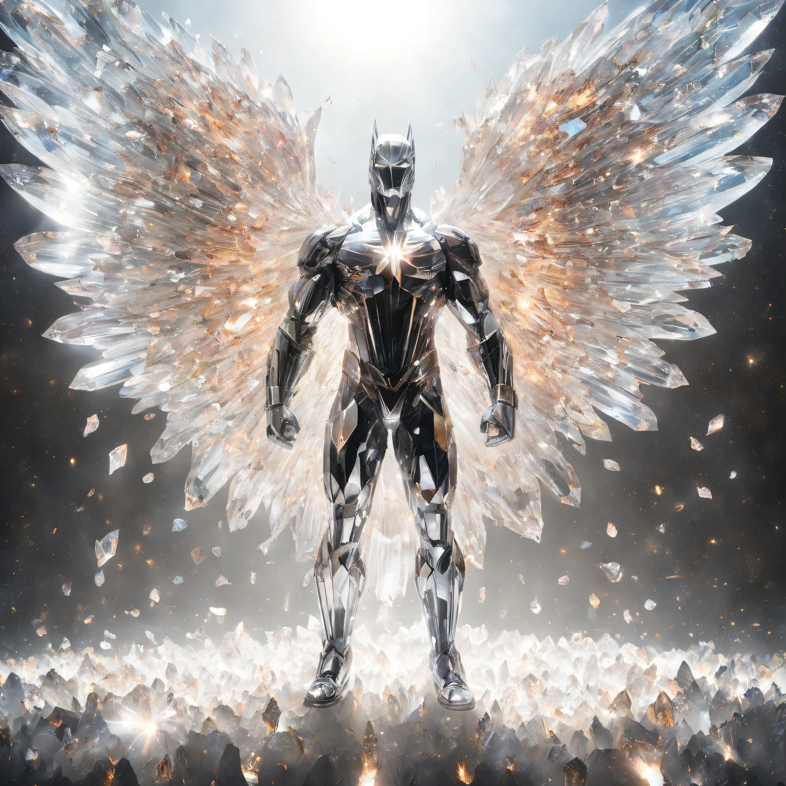 crystal superhero, Spread your wings, God&#39;s light from above, Full body photo, crystal