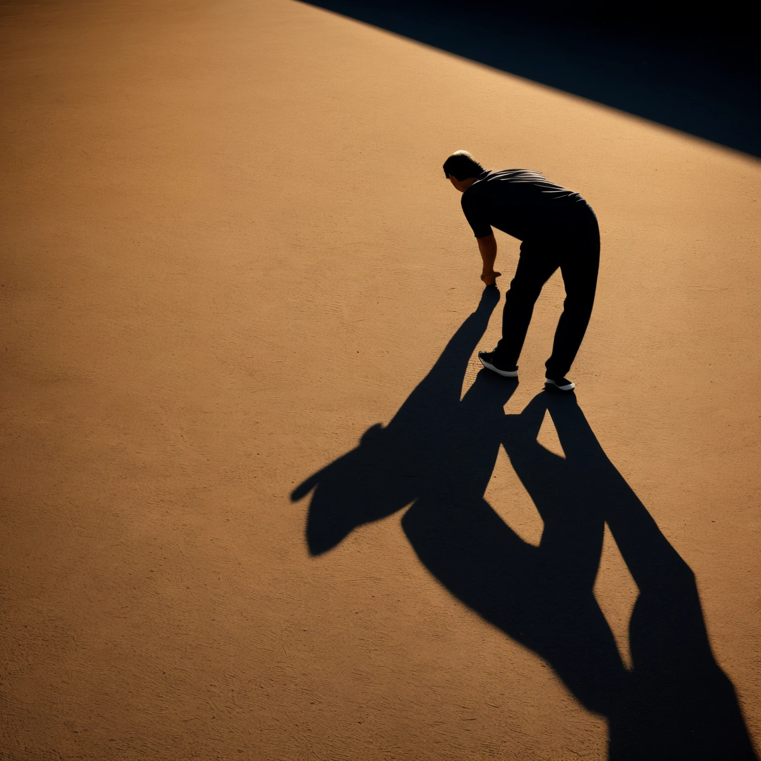 Full body shot, dramatic lighting, a shadow bending